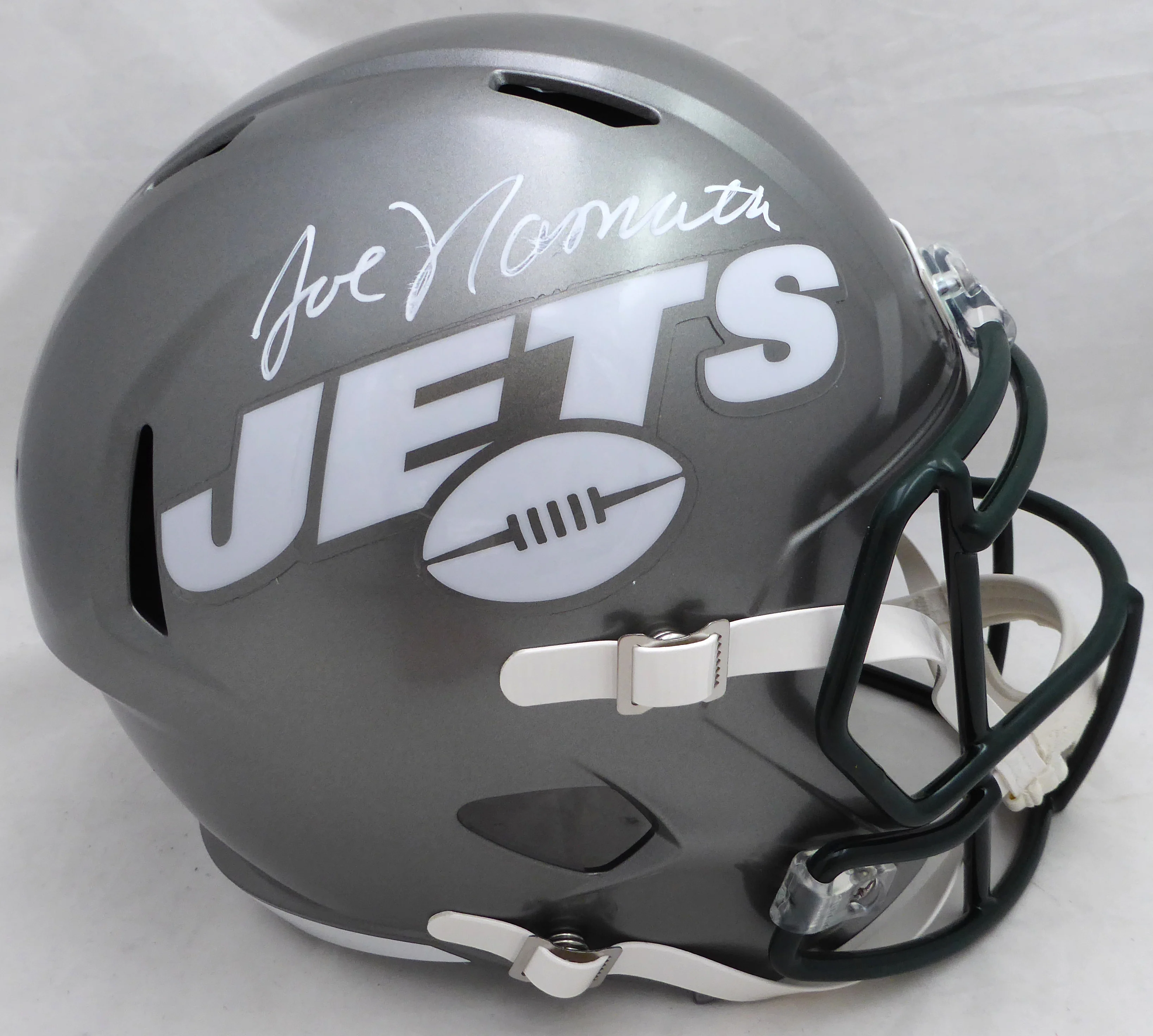 Joe Namath Autographed New York Jets Full Size Flash Speed Replica Helmet Beckett BAS QR #WI75062