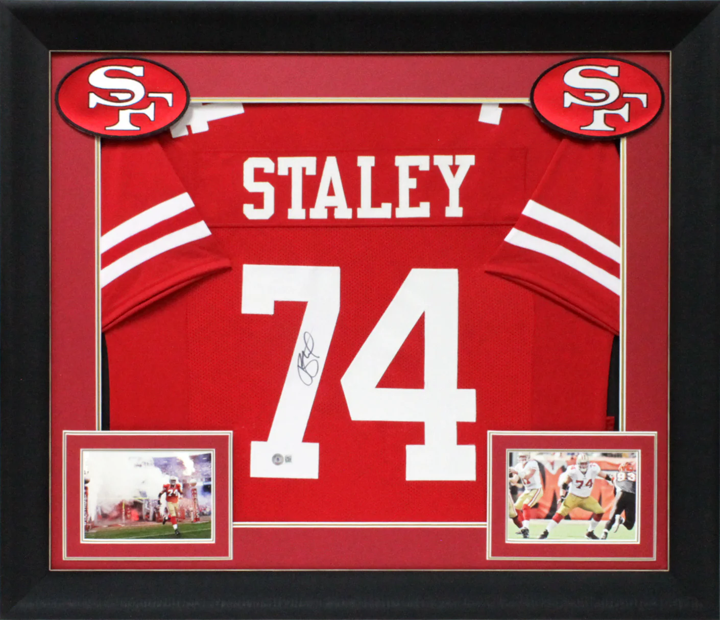 Joe Staley Authentic Signed Red Pro Style Framed Jersey BAS Witnessed - Image 2