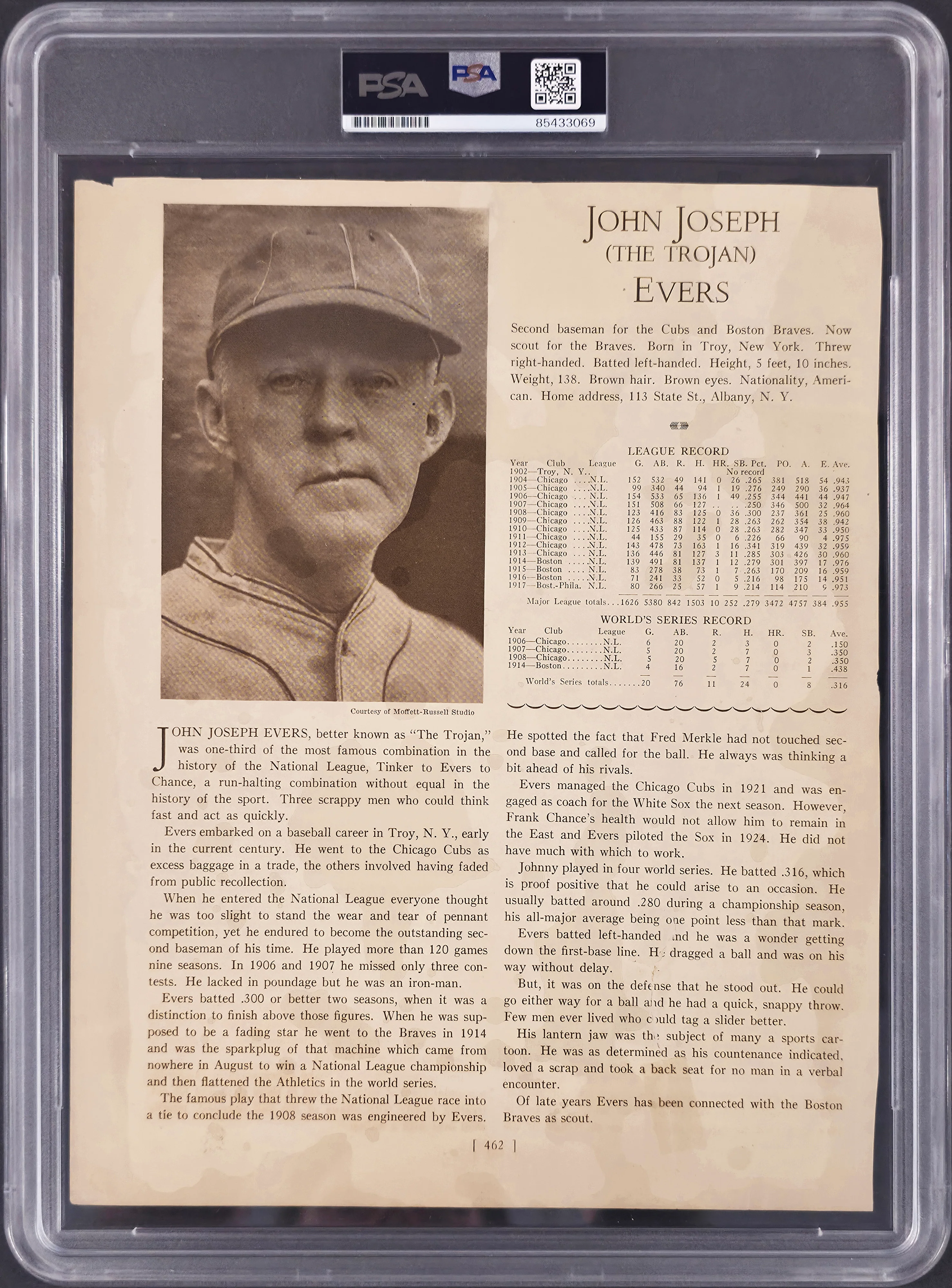 Joe Tinker Autographed 8.5x11 Magazine Page Chicago Cubs Auto Grade Gem Mint 10 PSA/DNA #85433069 - Image 3