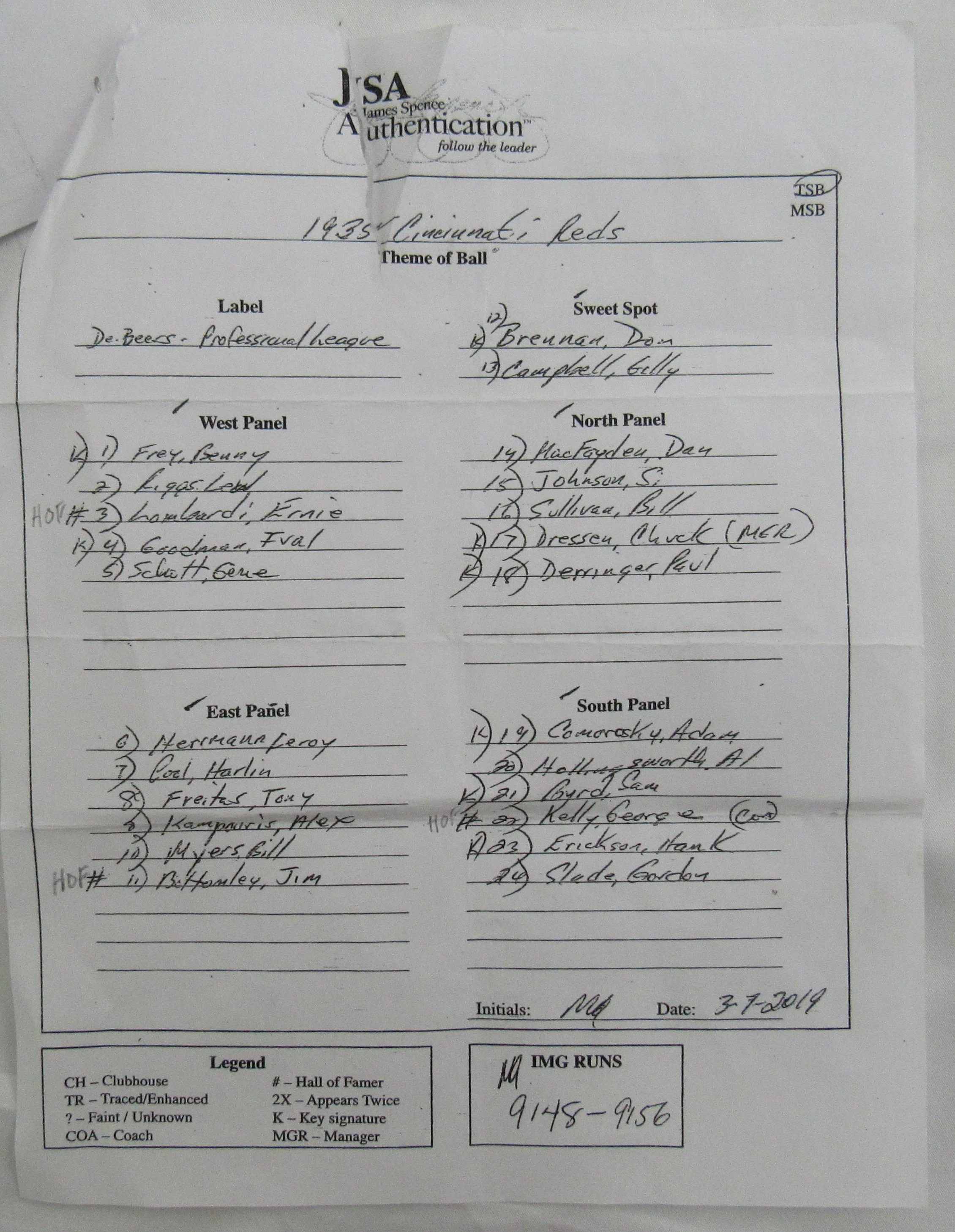 1935 Cincinnati Reds Team Signed Auto Rawlings Baseball JSA LOA Copy Z32303 - Image 8