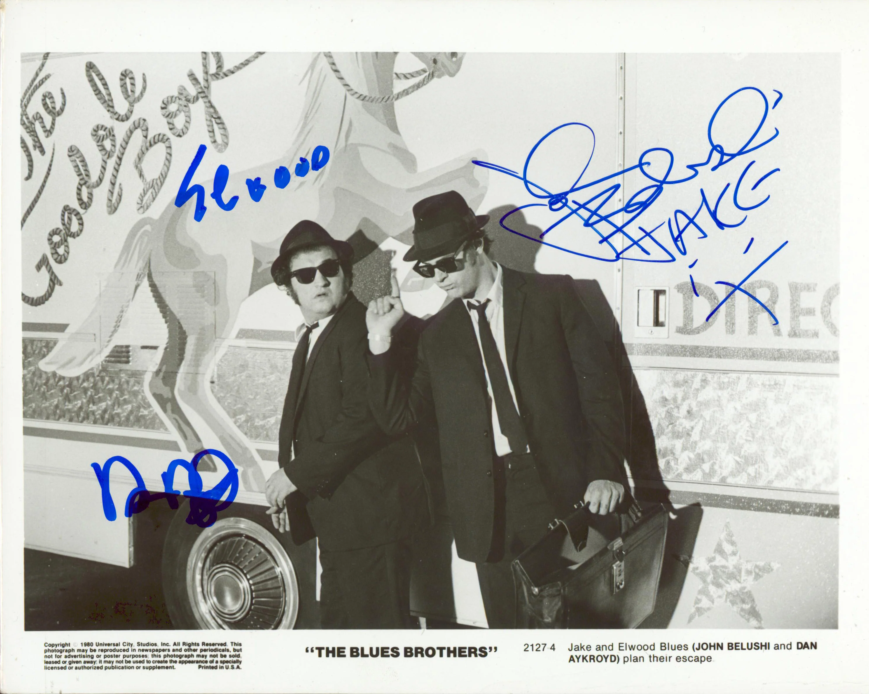 John Belushi & Dan Aykroyd The Blues Brothers Signed 8x10 Photo JSA BAS - Image 2