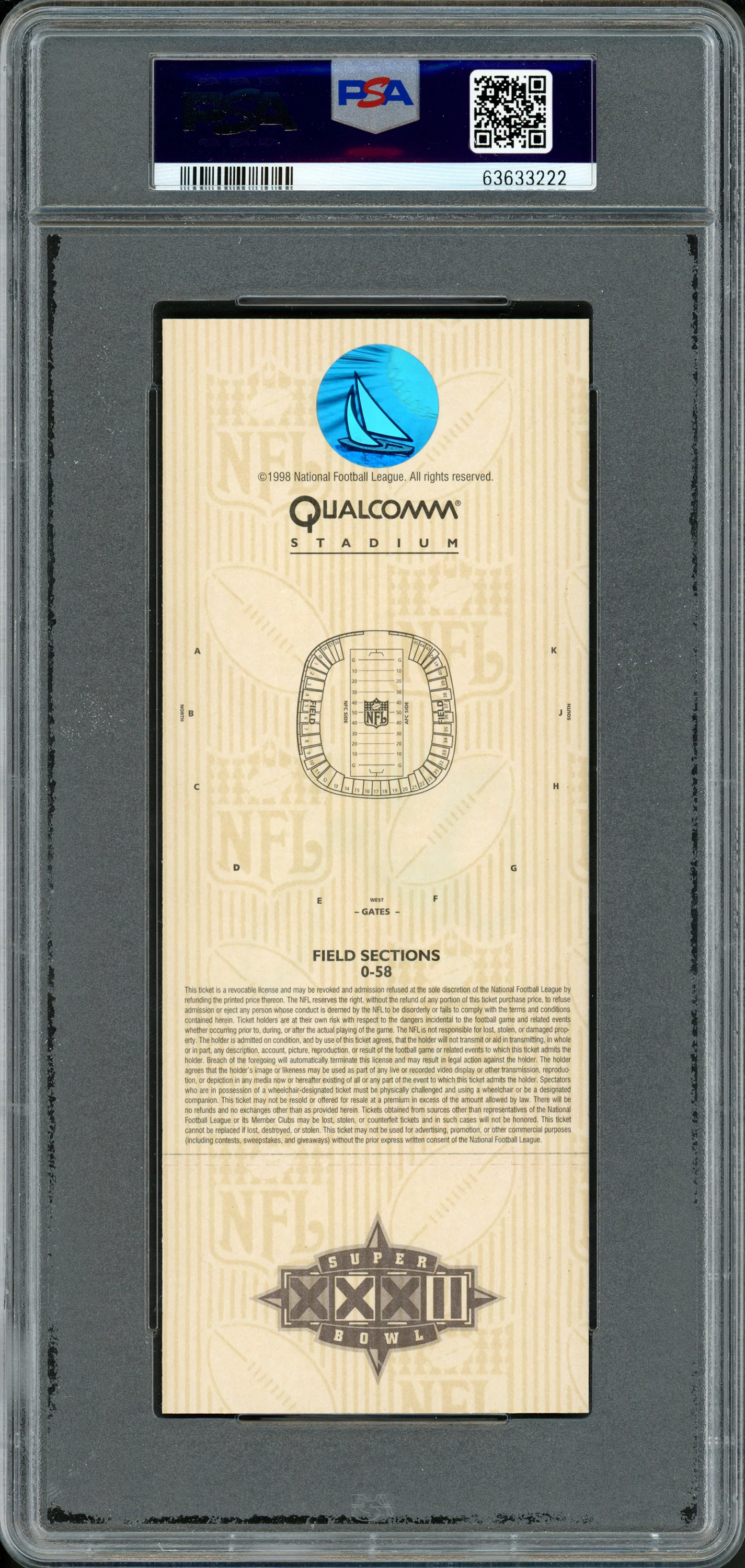 John Elway Autographed 1998 Super Bowl XXXII Ticket Denver Broncos PSA 10 Auto Grade Near Mint/Mint 8 PSA/DNA Stock #262027 - Image 2