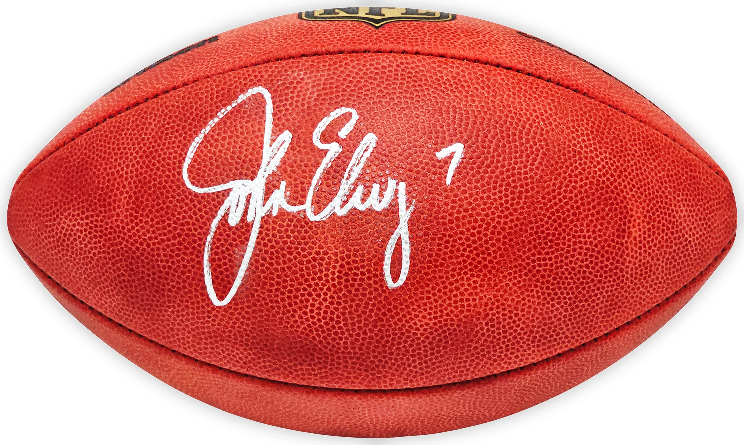 John Elway Autographed Official Leather Gold Shield Football Denver Broncos Beckett BAS Witness Stock #220365 - Image 2