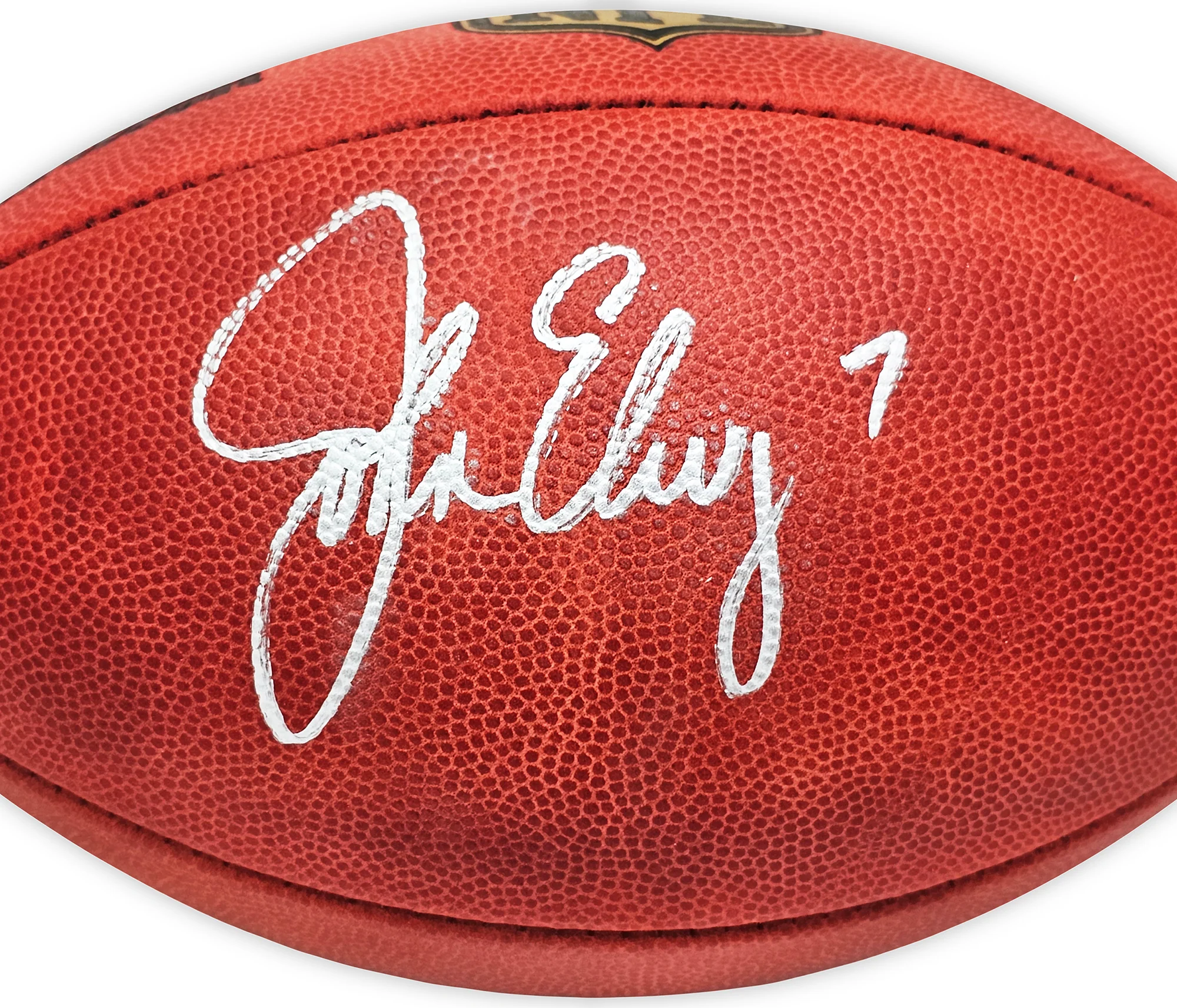John Elway Autographed Official Leather Gold Shield Football Denver Broncos Beckett BAS Witness Stock #220365 - Image 3