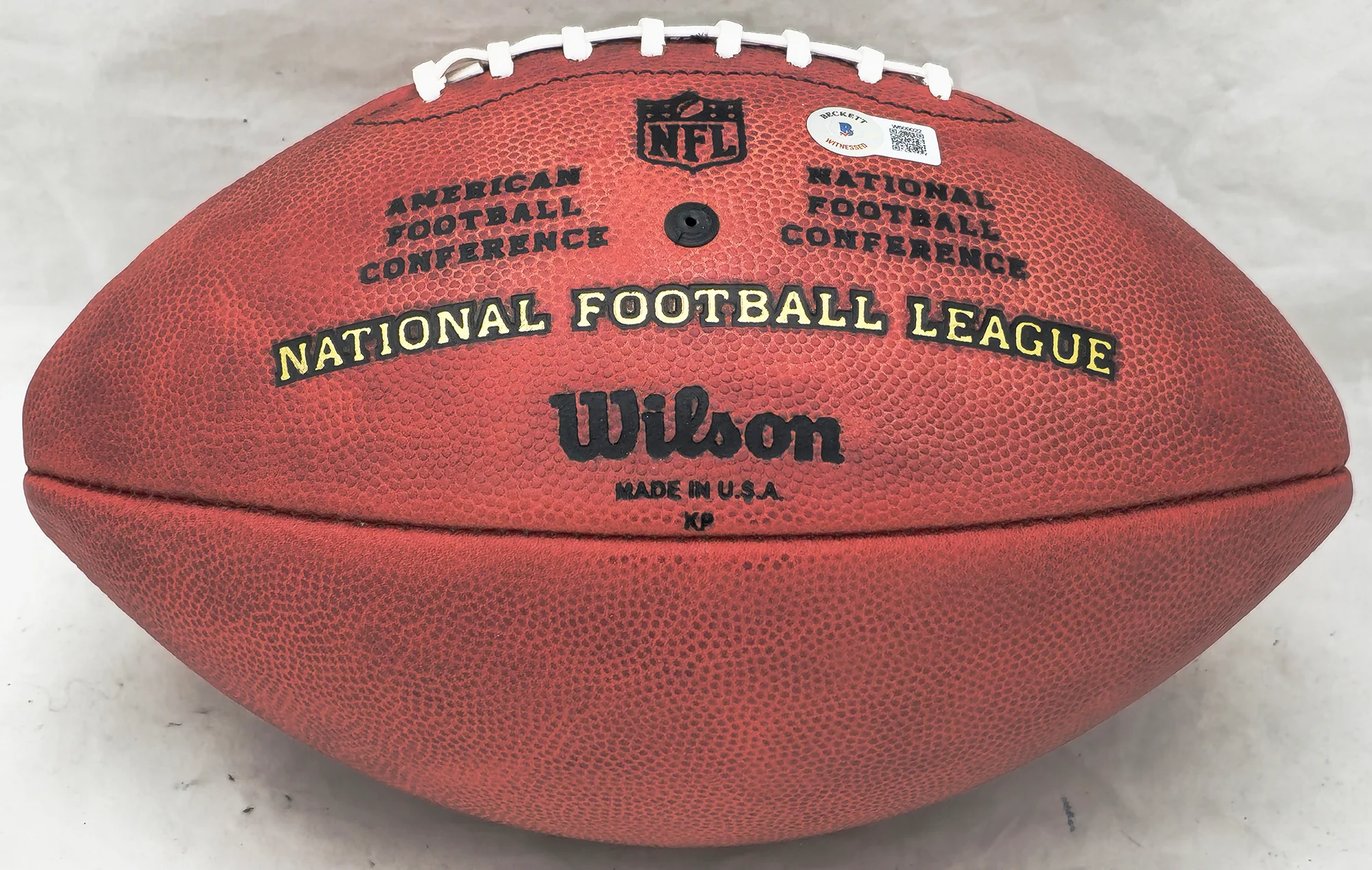 John Elway Autographed Official NFL Leather Colored Gold Shield Football Denver Broncos Beckett BAS Witness #W609022 - Image 4