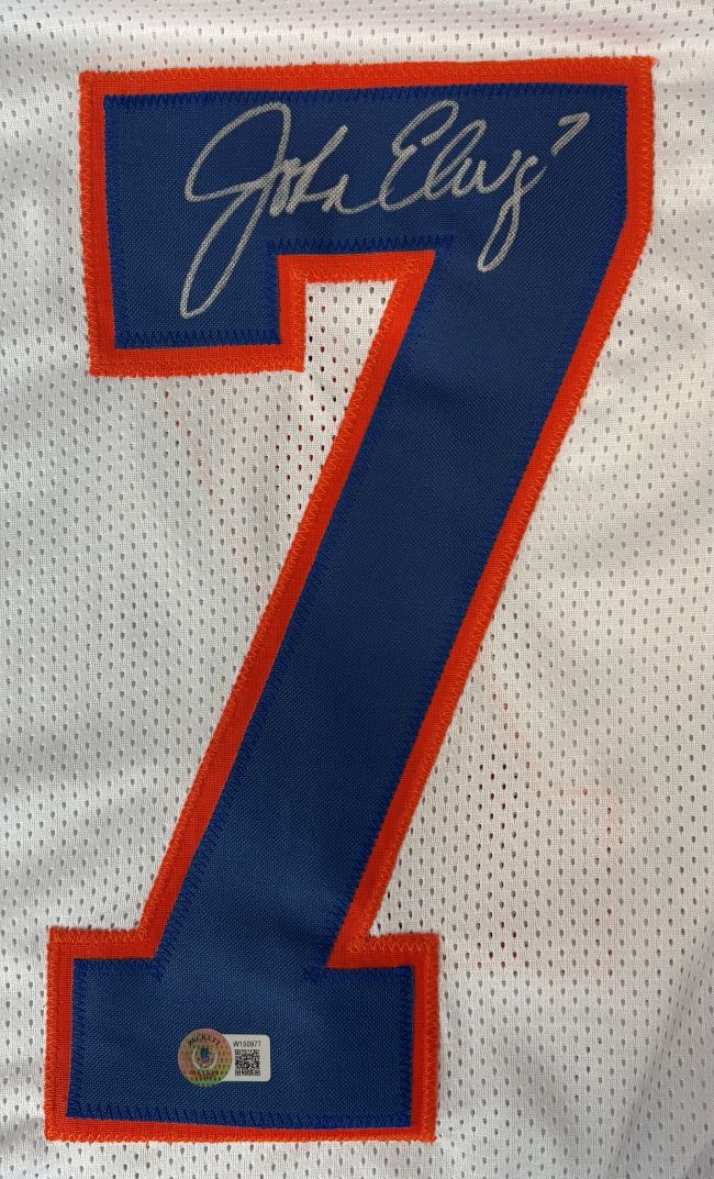 John Elway Denver Signed White Football Jersey BAS - Image 2