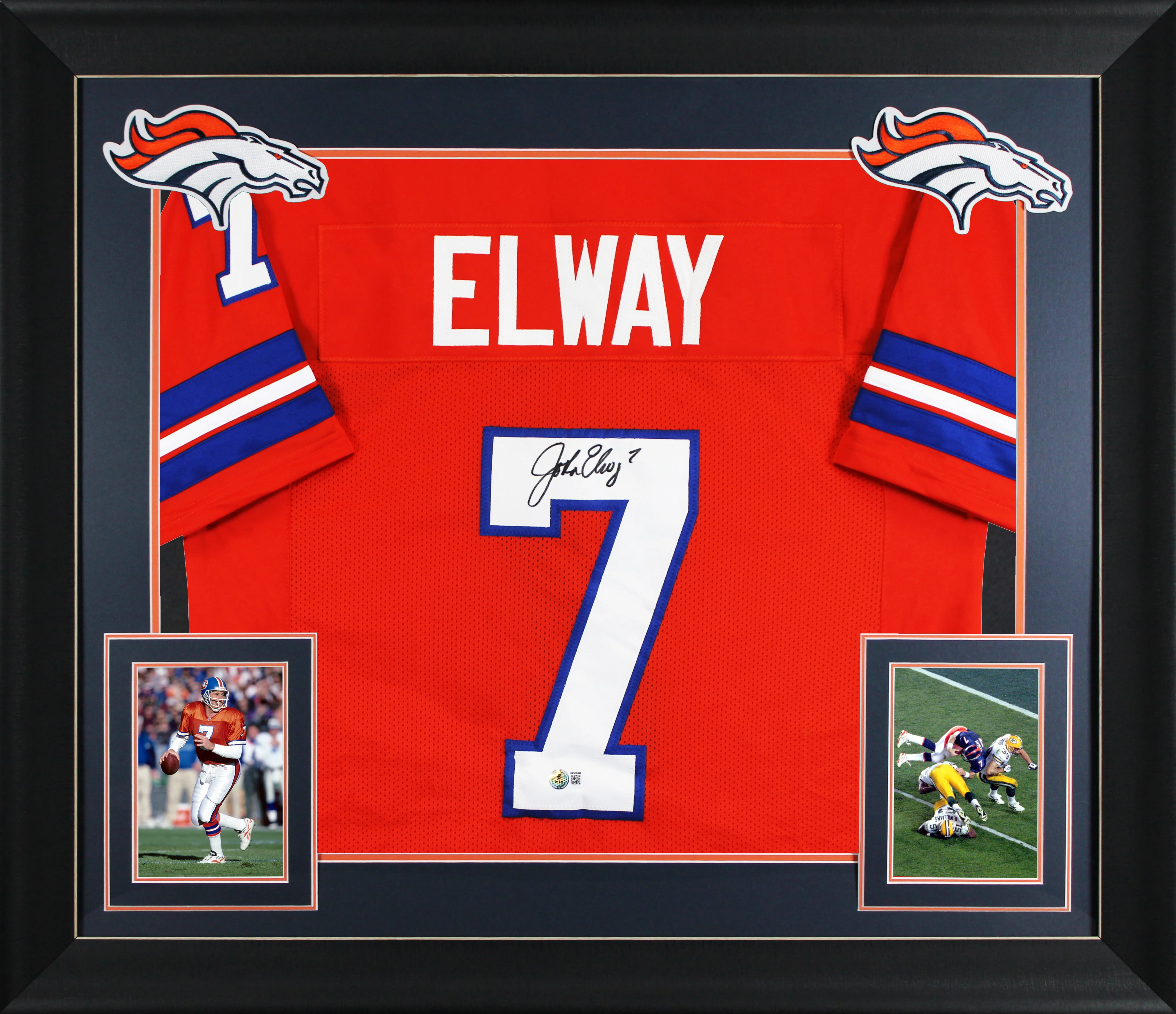John Elway Signed Orange Throwback Pro Style Framed Jersey BAS Witnessed 2