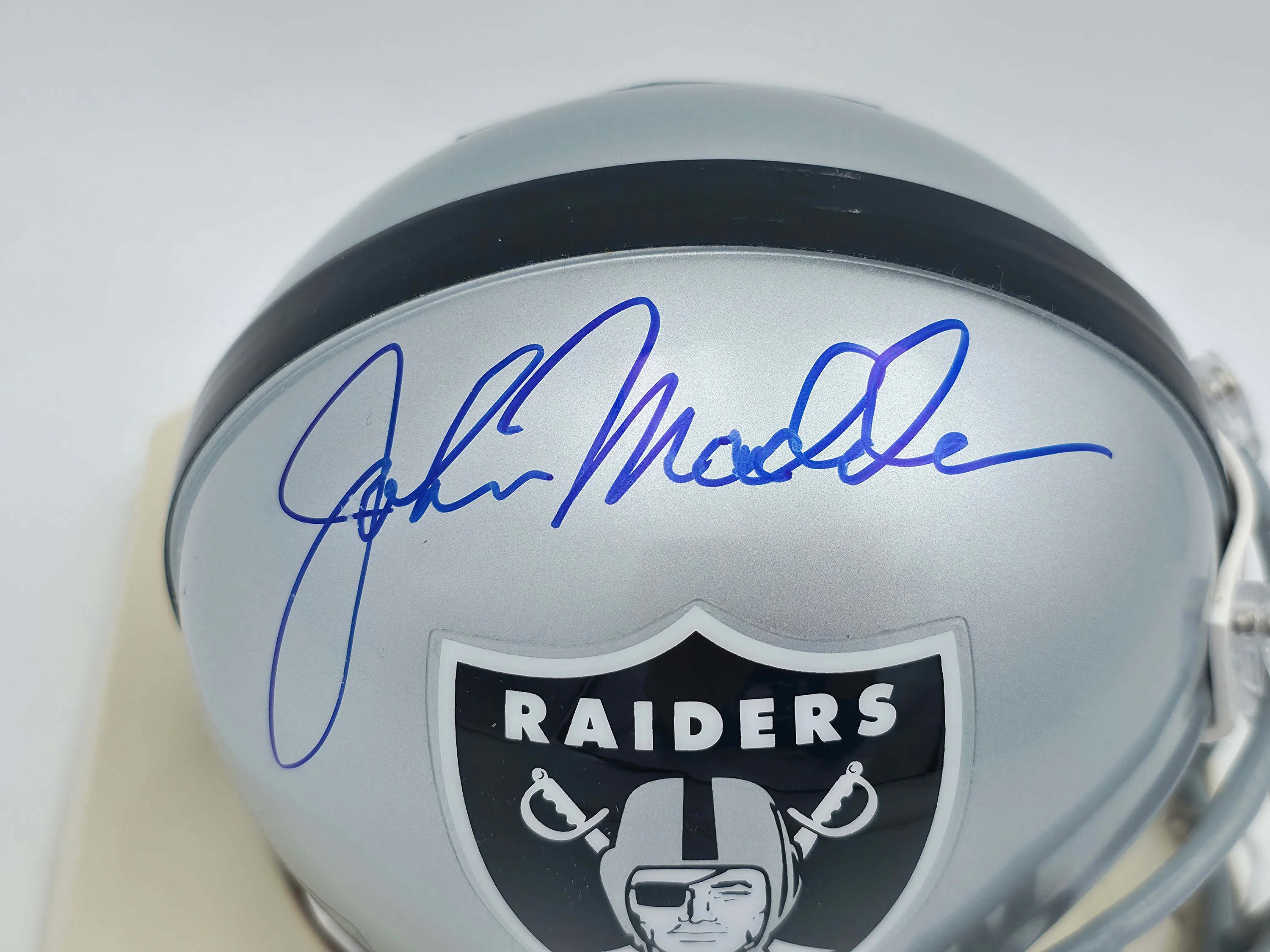 John Madden Autographed Oakland Raiders Silver Mini Helmet PSA/DNA #AN03126 - Image 2