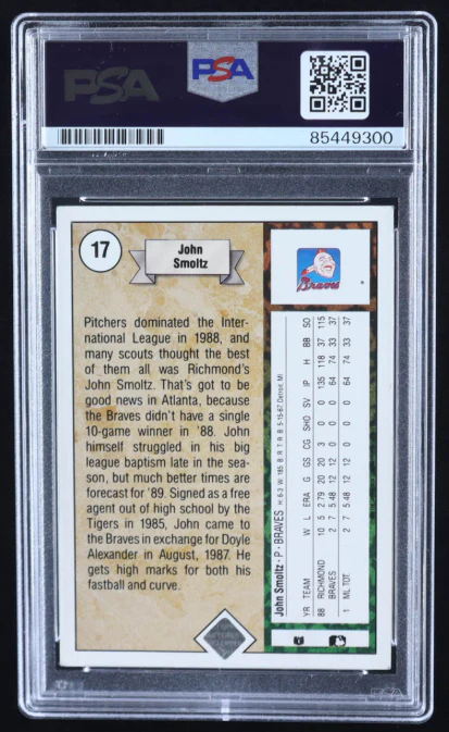 John Smoltz Signed 1989 Upper Deck #17 RC PSA/DNA Certified Authentic Auto - Image 2