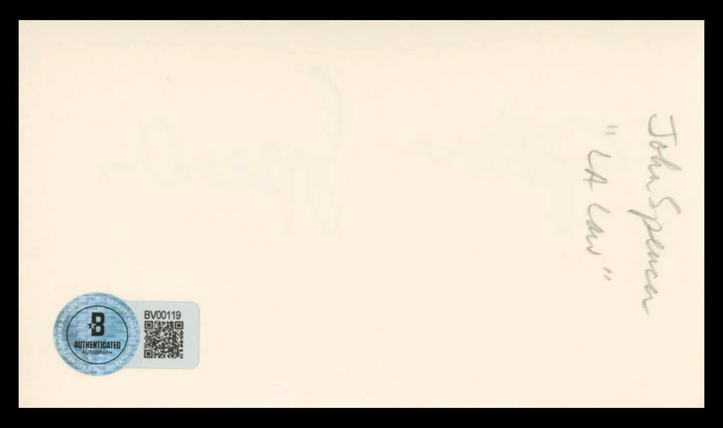 John Spencer The West Wing Authentic Signed 3x5 Index Card BAS #BV00119 - Image 3