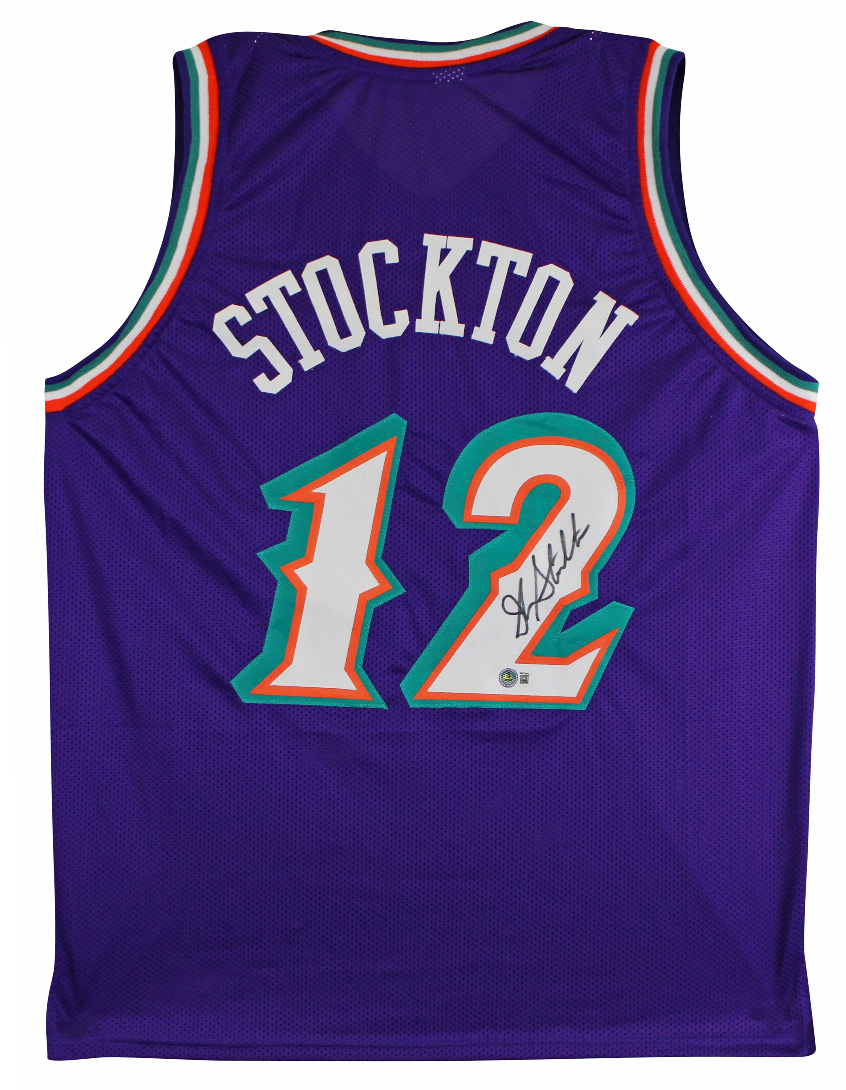 John Stockton Authentic Signed Purple Pro Style Jersey Autographed BAS Witnessed - Image 2