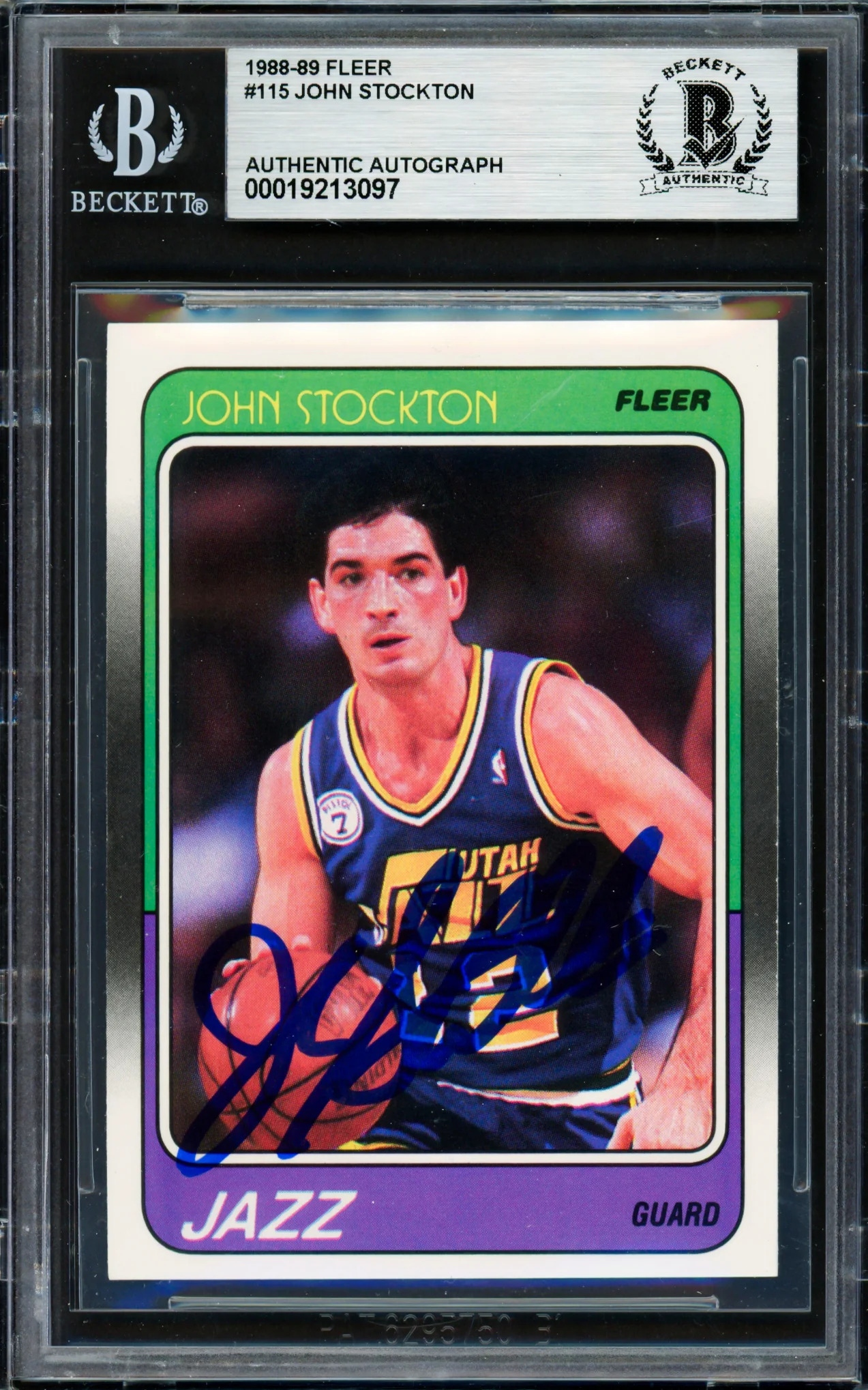 John Stockton Autographed 1988-89 Fleer Rookie Card #115 Utah Jazz Beckett BAS #19213097