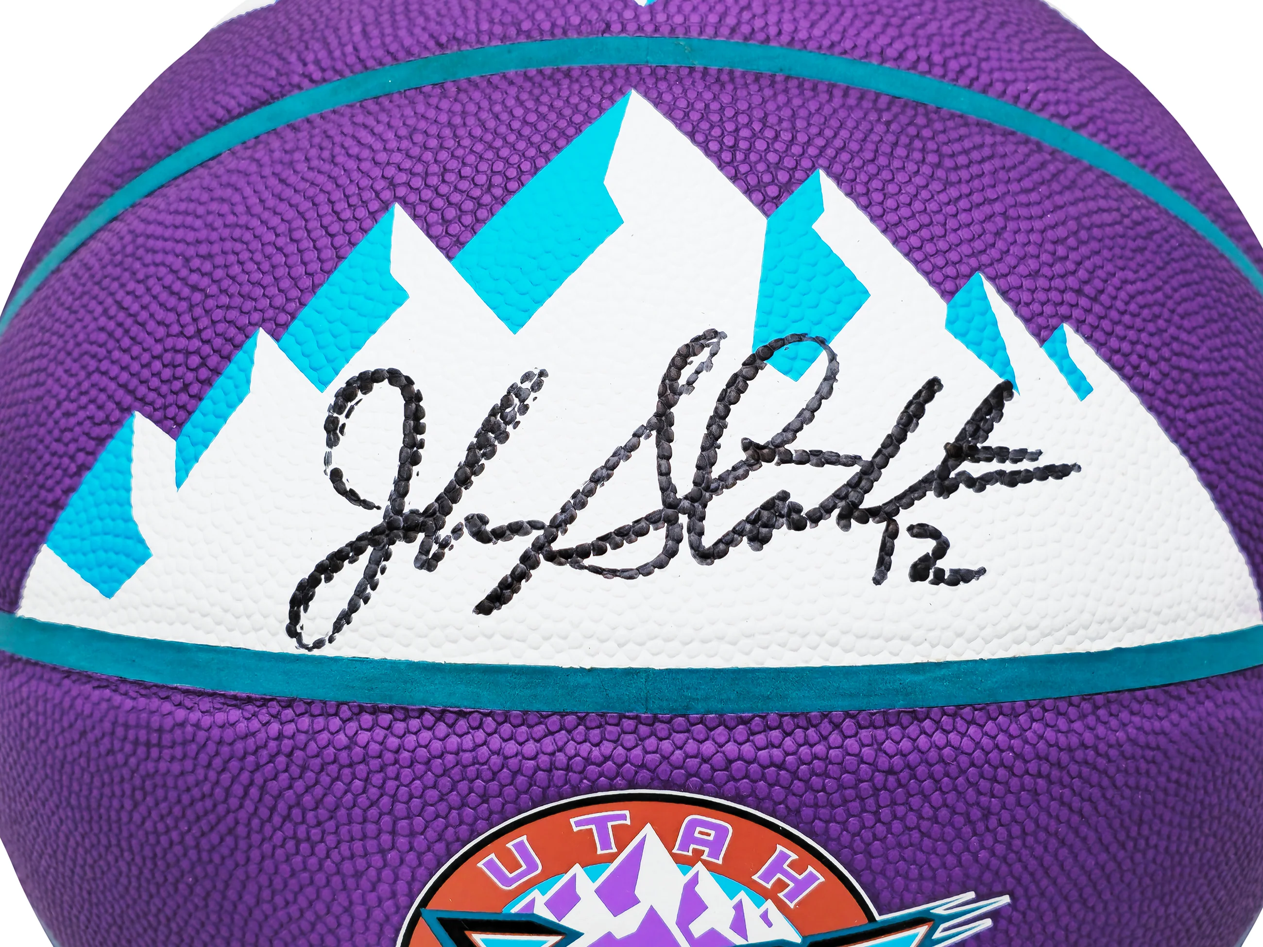 John Stockton Autographed Purple City Edition Basketball Utah Jazz With Mountains Beckett BAS Witness Stock #224372 - Image 2