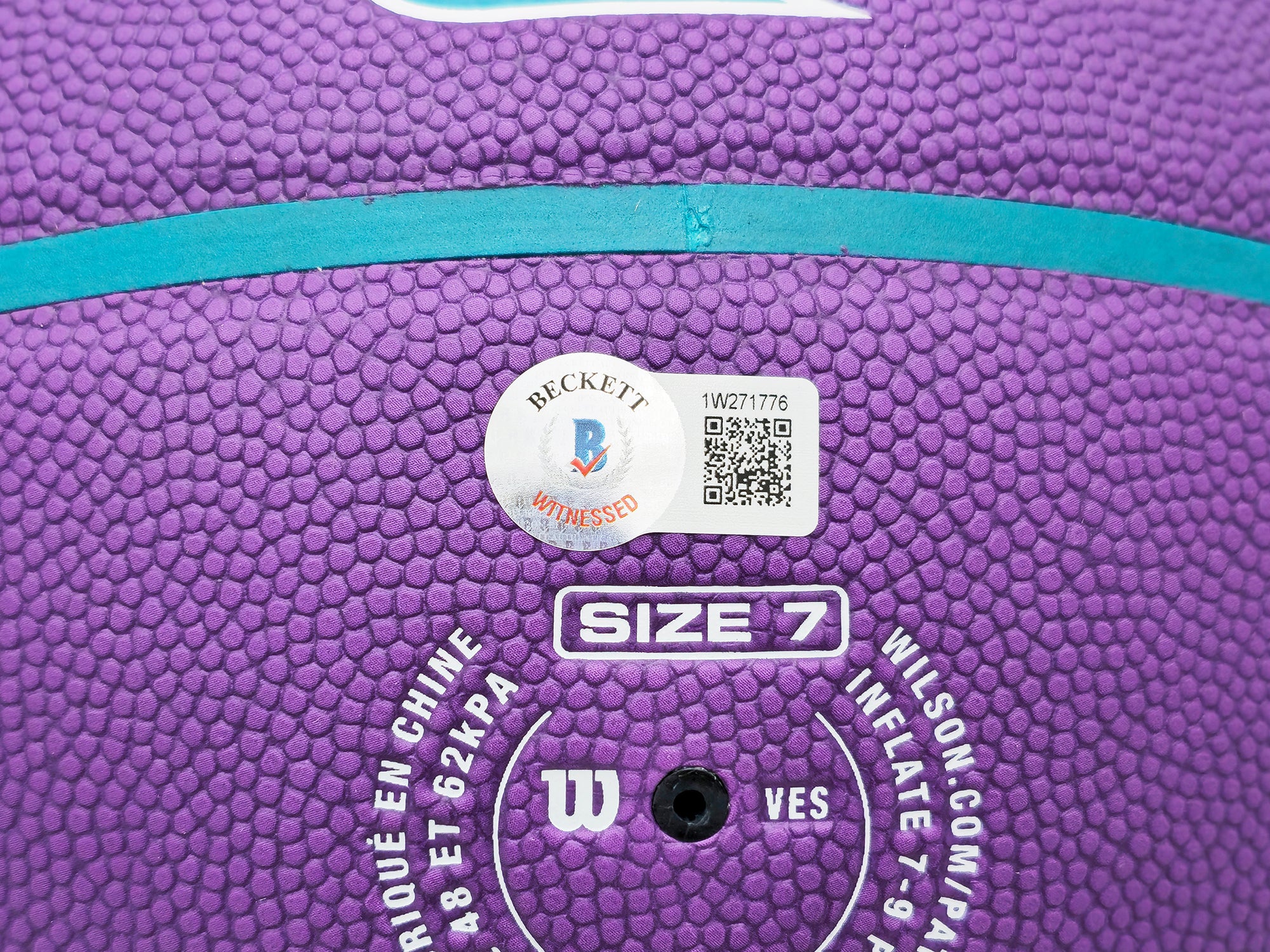 John Stockton Autographed Purple City Edition Basketball Utah Jazz With Mountains Beckett BAS Witness Stock #224372 - Image 4
