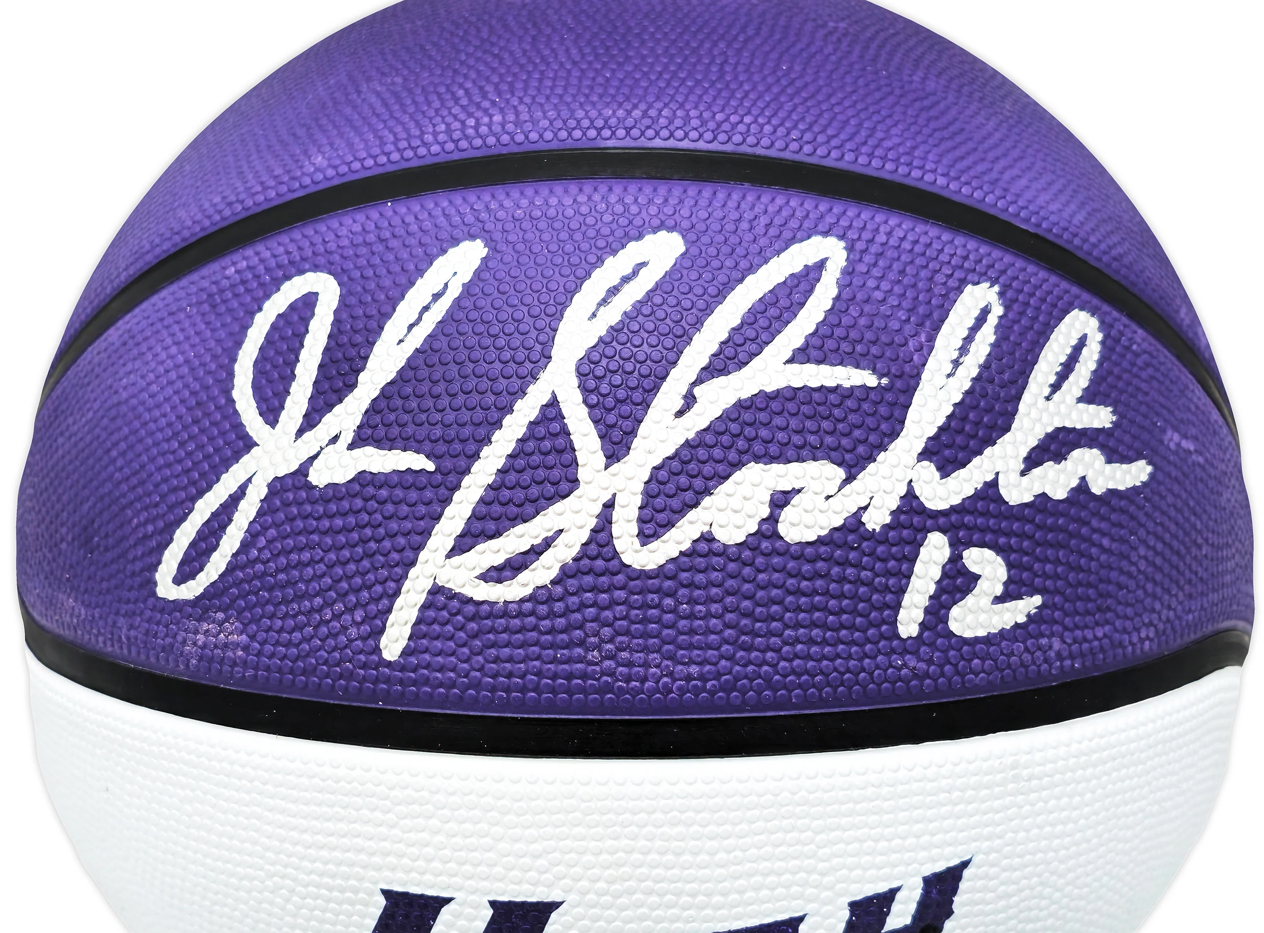 John Stockton Autographed Purple & White City Edition Basketball Utah Jazz Beckett BAS Witness Stock #224371 - Image 2