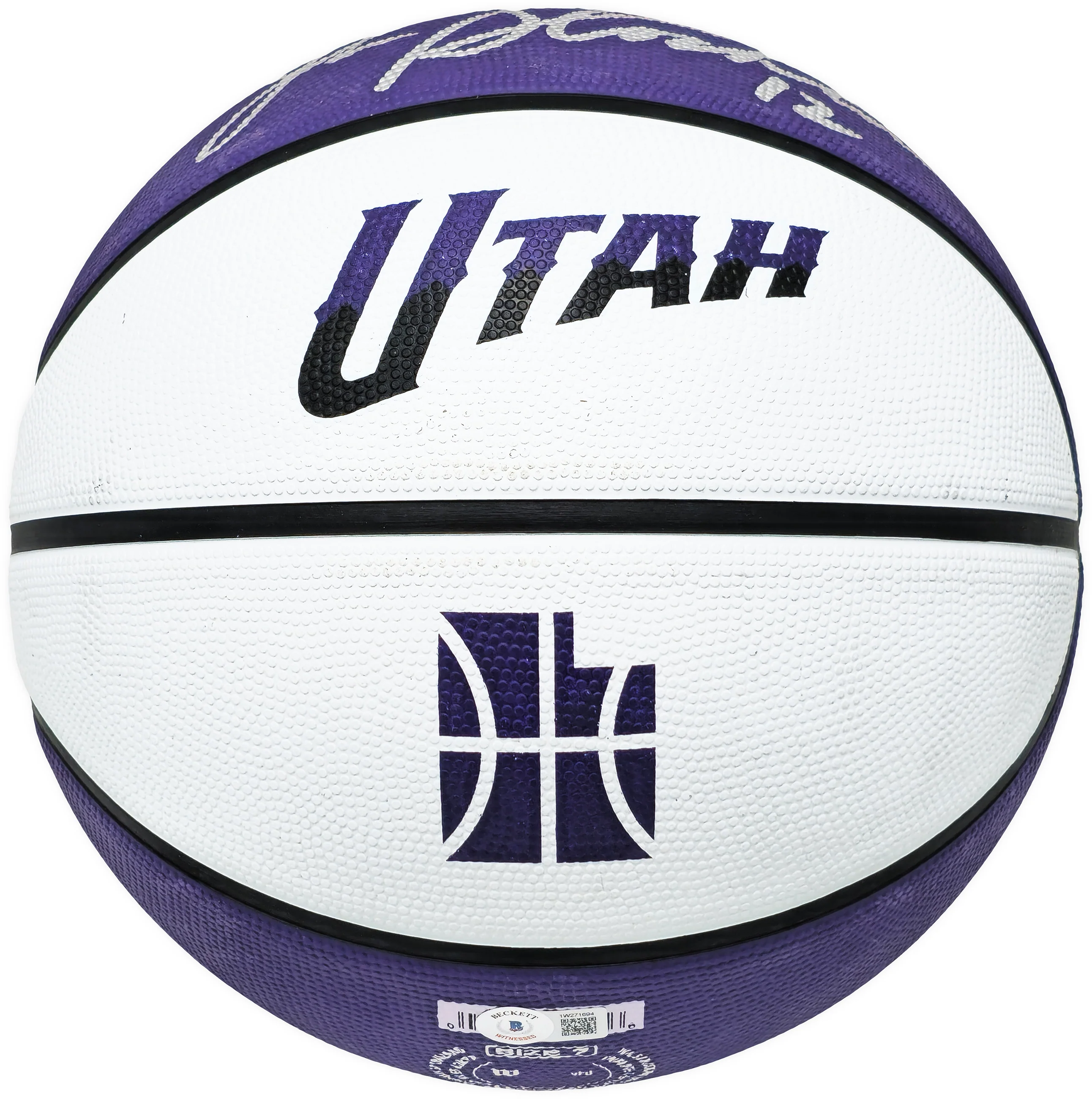 John Stockton Autographed Purple & White City Edition Basketball Utah Jazz Beckett BAS Witness Stock #224371 - Image 3