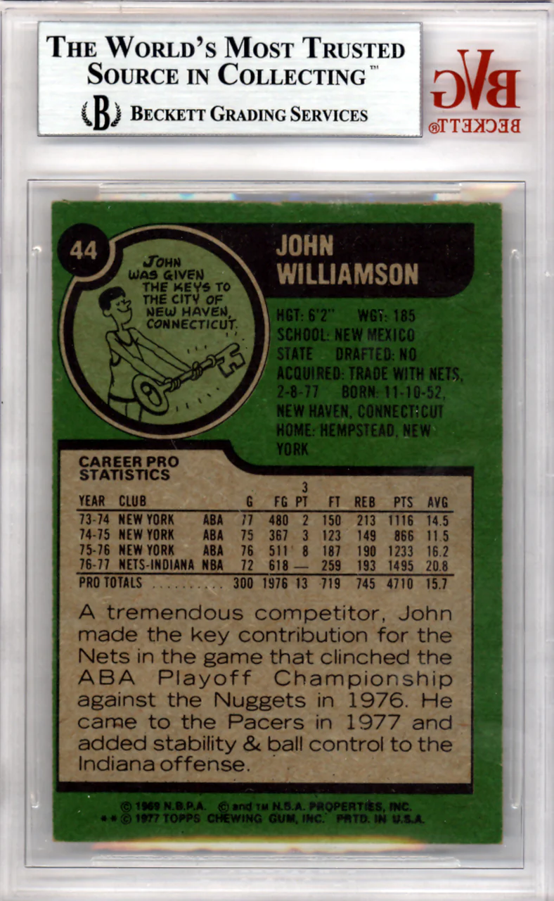 John Williamson Autographed 1977-78 Topps Card #44 Indiana Pacers Beckett BAS #10008925 - Image 2