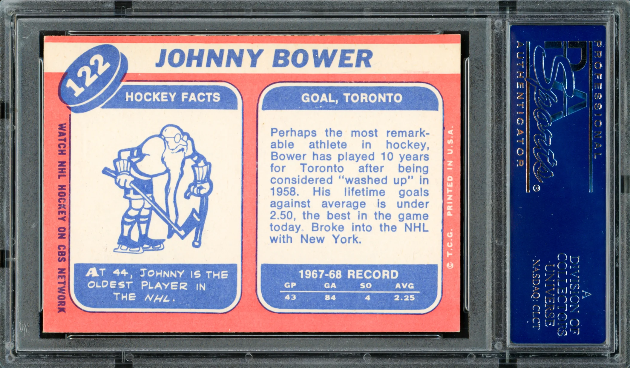 Johnny Bower Autographed 1968 Topps Card #122 Toronto Maple Leafs PSA/DNA #83462400 - Image 2