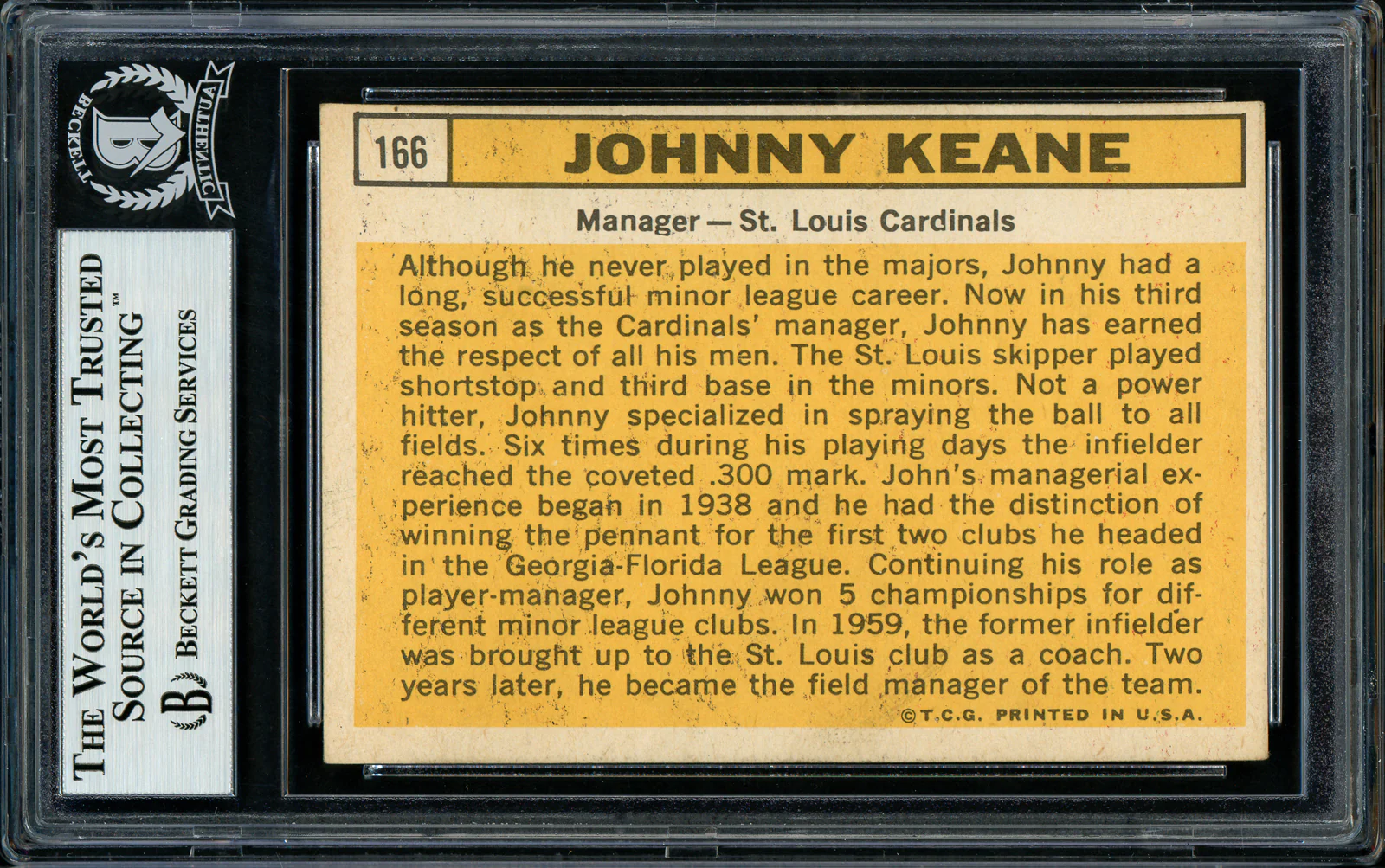 Johnny Keane Autographed 1963 Topps Card #166 St. Louis Cardinals Died 1967 Beckett BAS #11484487 - Image 2