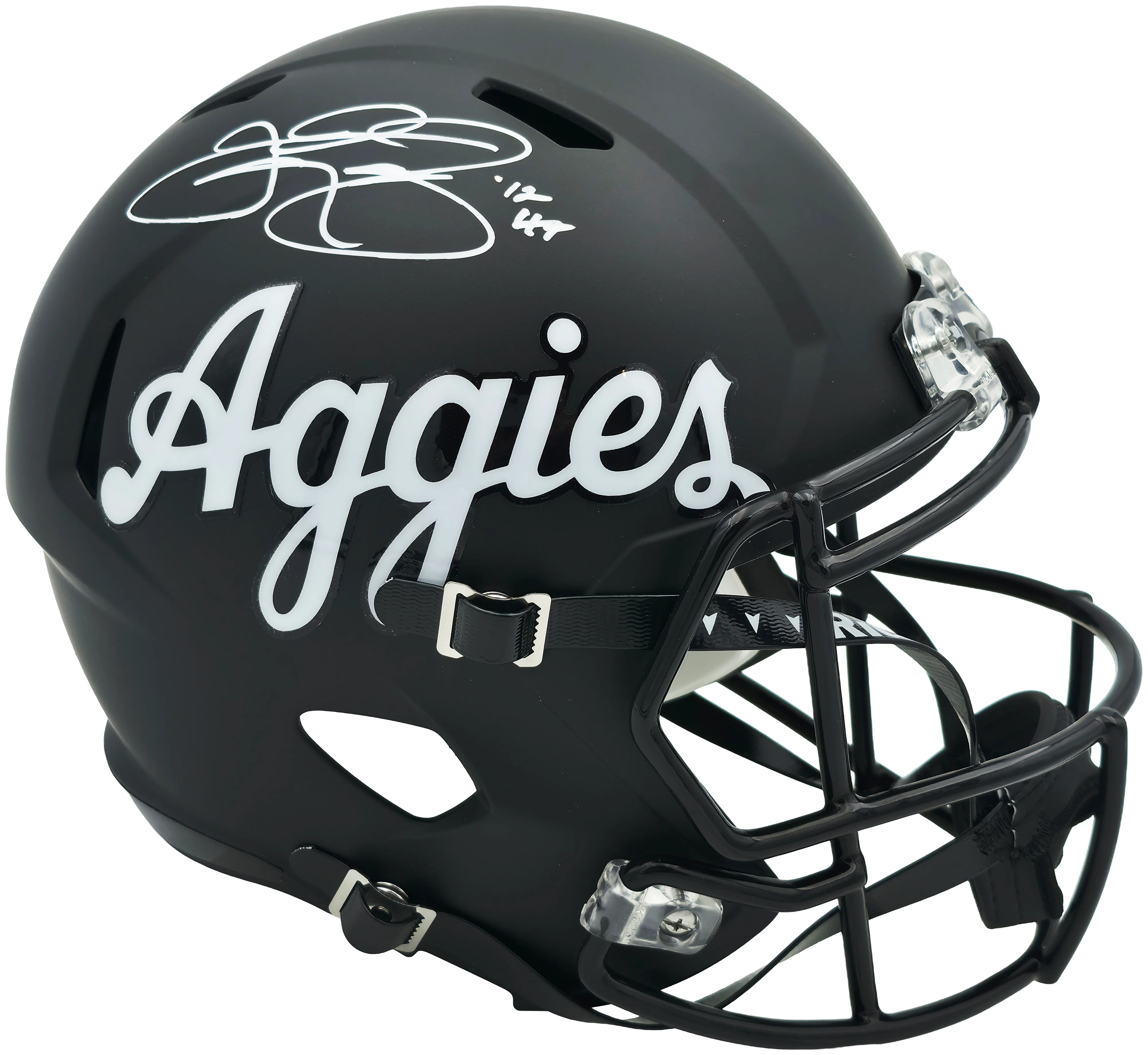 Johnny Manziel Autographed Texas A&M Aggies Black Full Size Script Logo Speed Replica Helmet "12 HT" Beckett BAS Witness Stock #261983