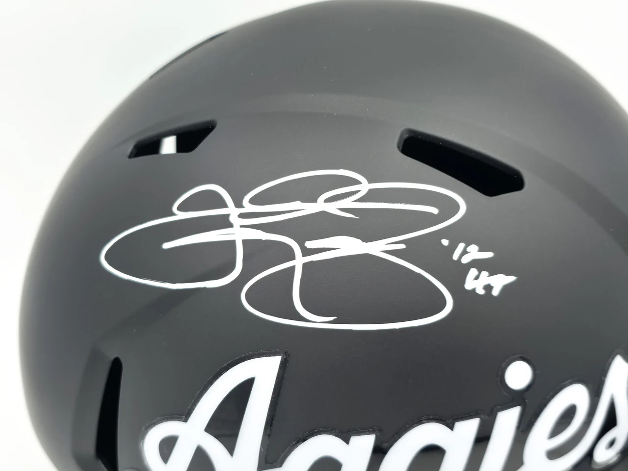 Johnny Manziel Autographed Texas A&M Aggies Black Full Size Script Logo Speed Replica Helmet "12 HT" Beckett BAS Witness Stock #261983 - Image 2