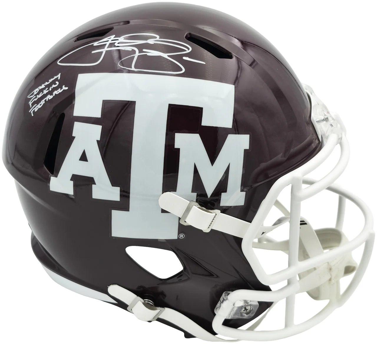 Johnny Manziel Autographed Texas A&M Aggies Maroon 2020 Full Size Speed Replica Helmet "Johnny F'cking Football" Beckett BAS Witness Stock #261980