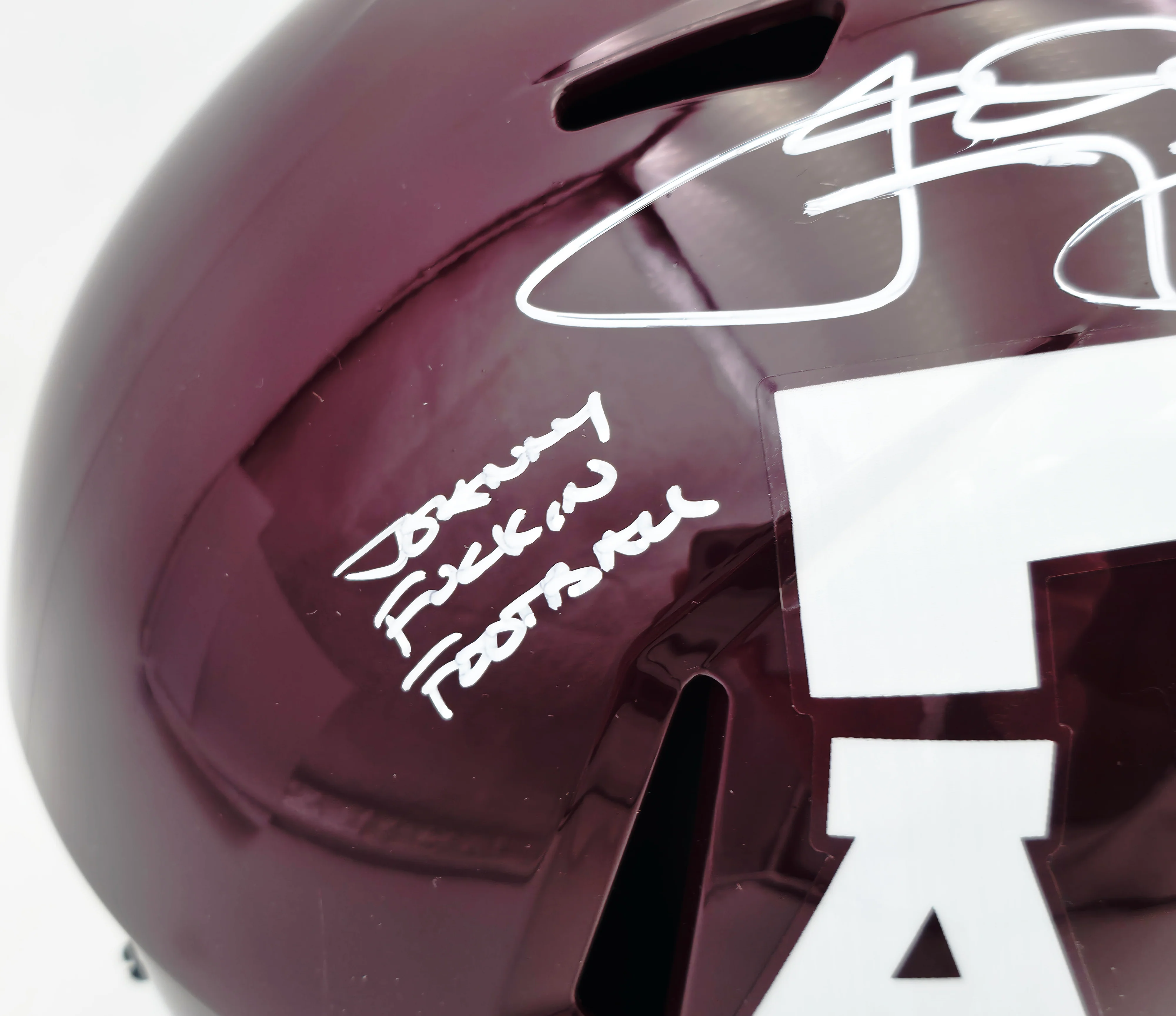 Johnny Manziel Autographed Texas A&M Aggies Maroon 2020 Full Size Speed Replica Helmet "Johnny F'cking Football" Beckett BAS Witness Stock #261980 - Image 3