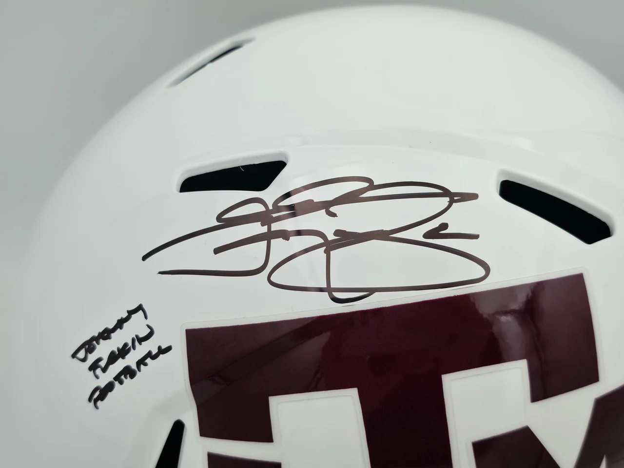 Johnny Manziel Autographed Texas A&M Aggies White Full Size Speed Replica Helmet "Johnny F'cking Football" Beckett BAS Witness Stock #261981 - Image 2