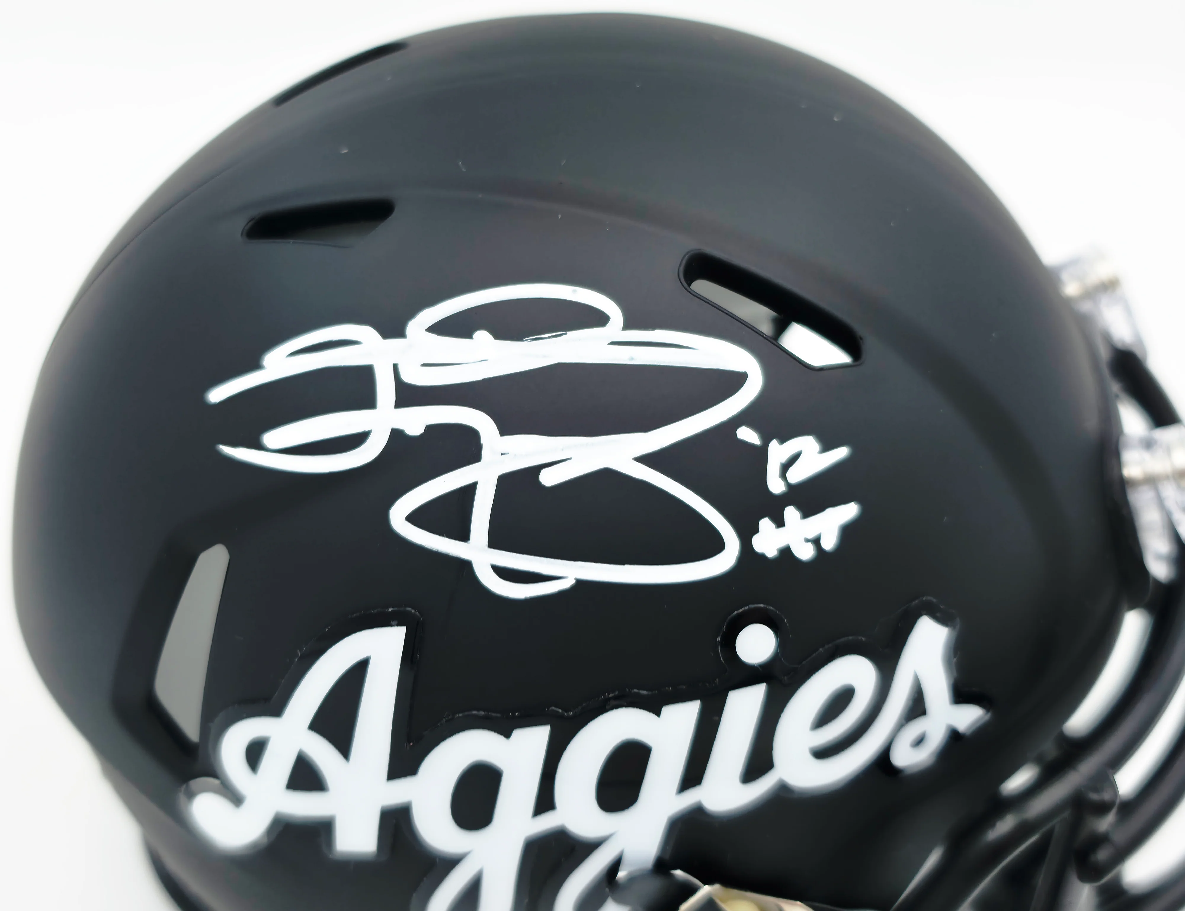 Johnny Manziel Autographed Texas A&M Black Aggies Script Logo Speed Mini Helmet "12 HT" Beckett BAS Witness Stock #262058 - Image 2
