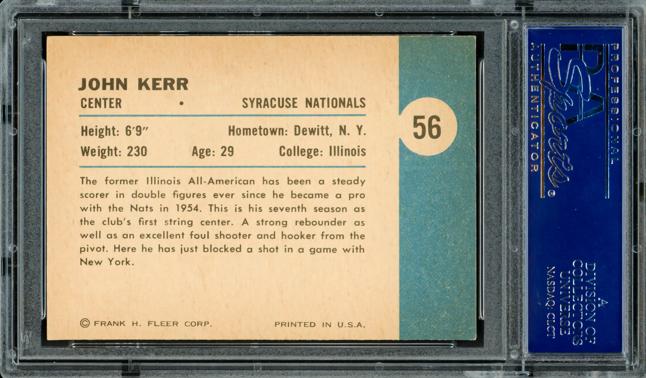 Johnny Red Kerr Autographed 1961 Fleer Card #56 Syracuse Nationals PSA/DNA #83315080 - Image 2