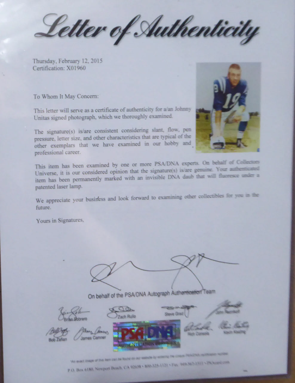 Johnny Unitas Autographed Framed 16x20 Photo Baltimore Colts PSA/DNA #X01960 - Image 4