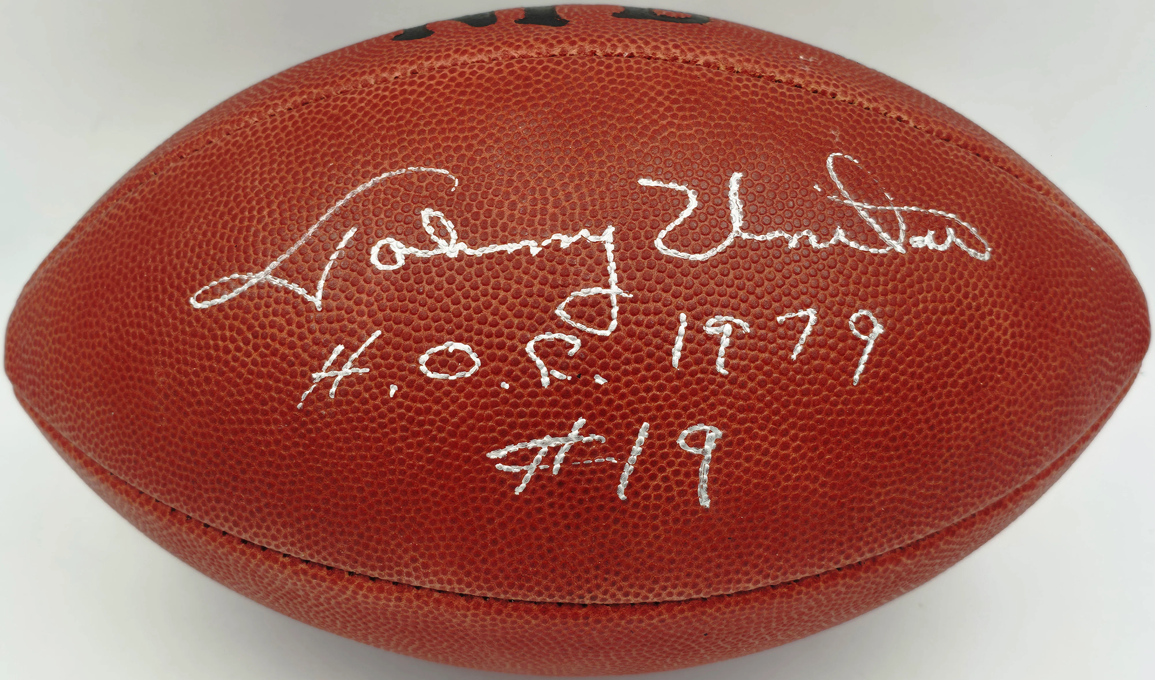 Johnny Unitas Autographed Official NFL Leather Game Football Baltimore Colts "HOF 1979 #19" Beckett BAS #AE08163