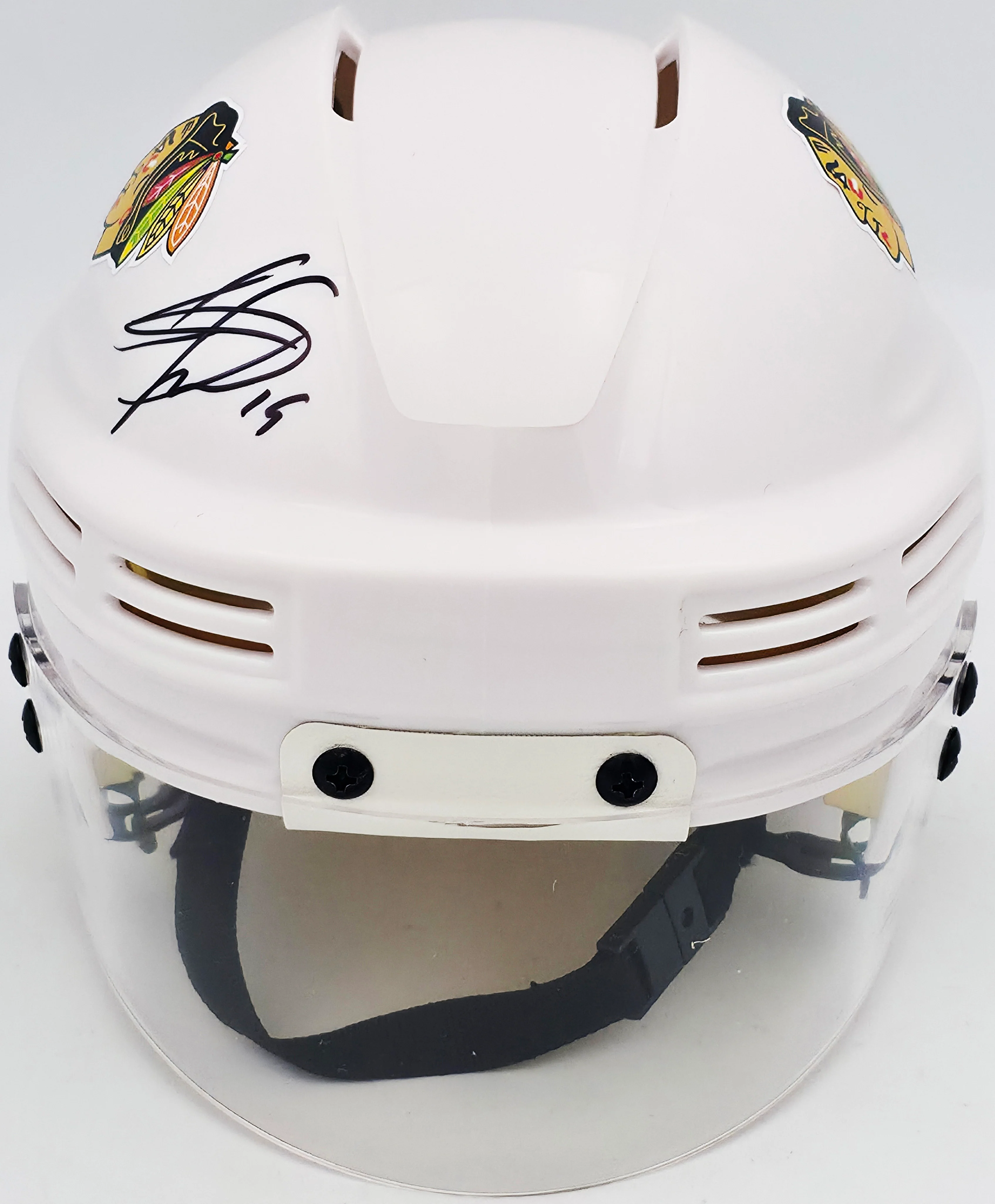 Jonathan Toews Autographed Chicago Blackhawks White Mini Helmet Beckett BAS Witness Stock #250192 - Image 3