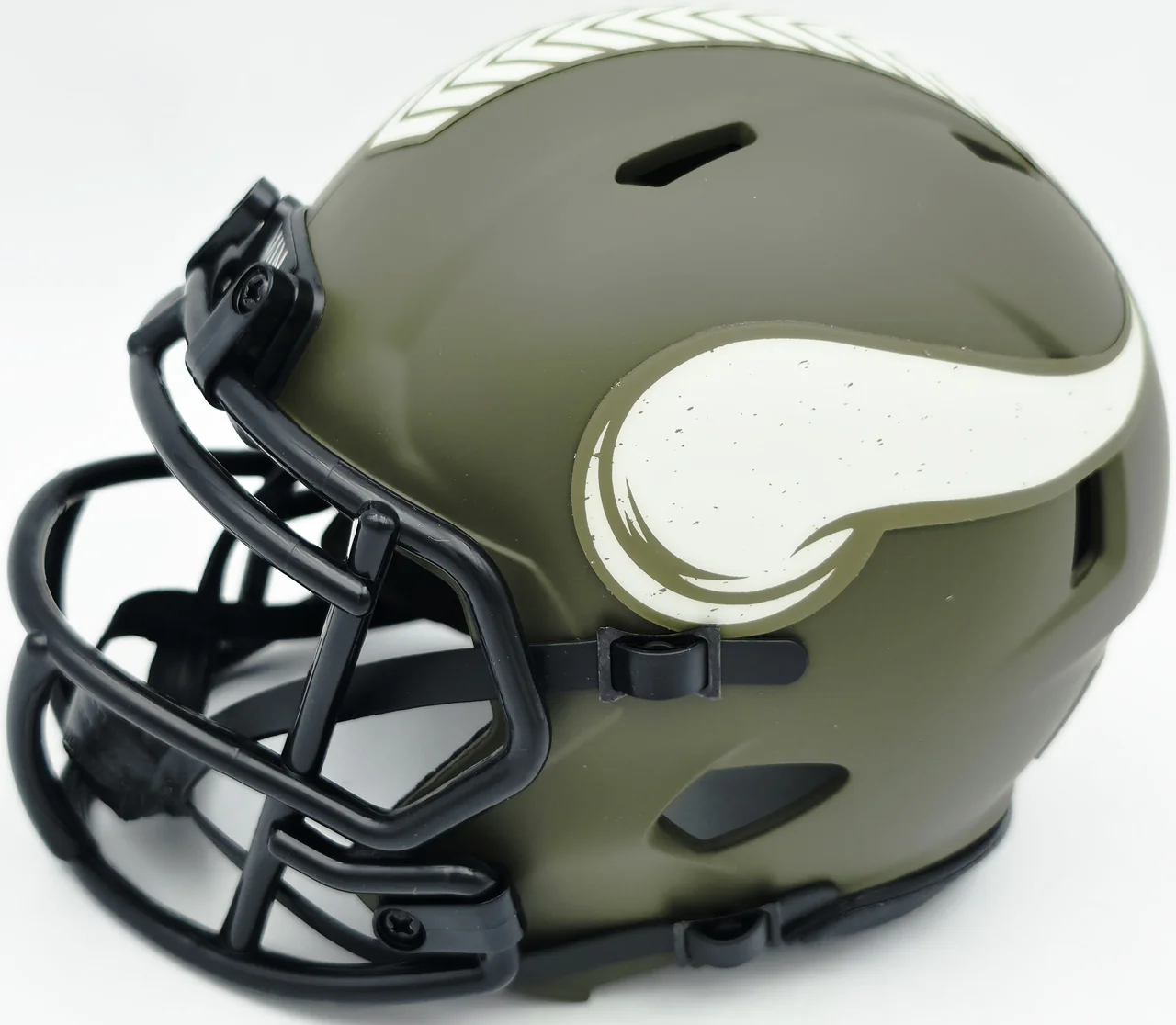 Jordan Addison Autographed Minnesota Vikings Army Green Salute To Service Speed Mini Helmet (In Silver) Beckett BAS QR Stock #261907 - Image 3