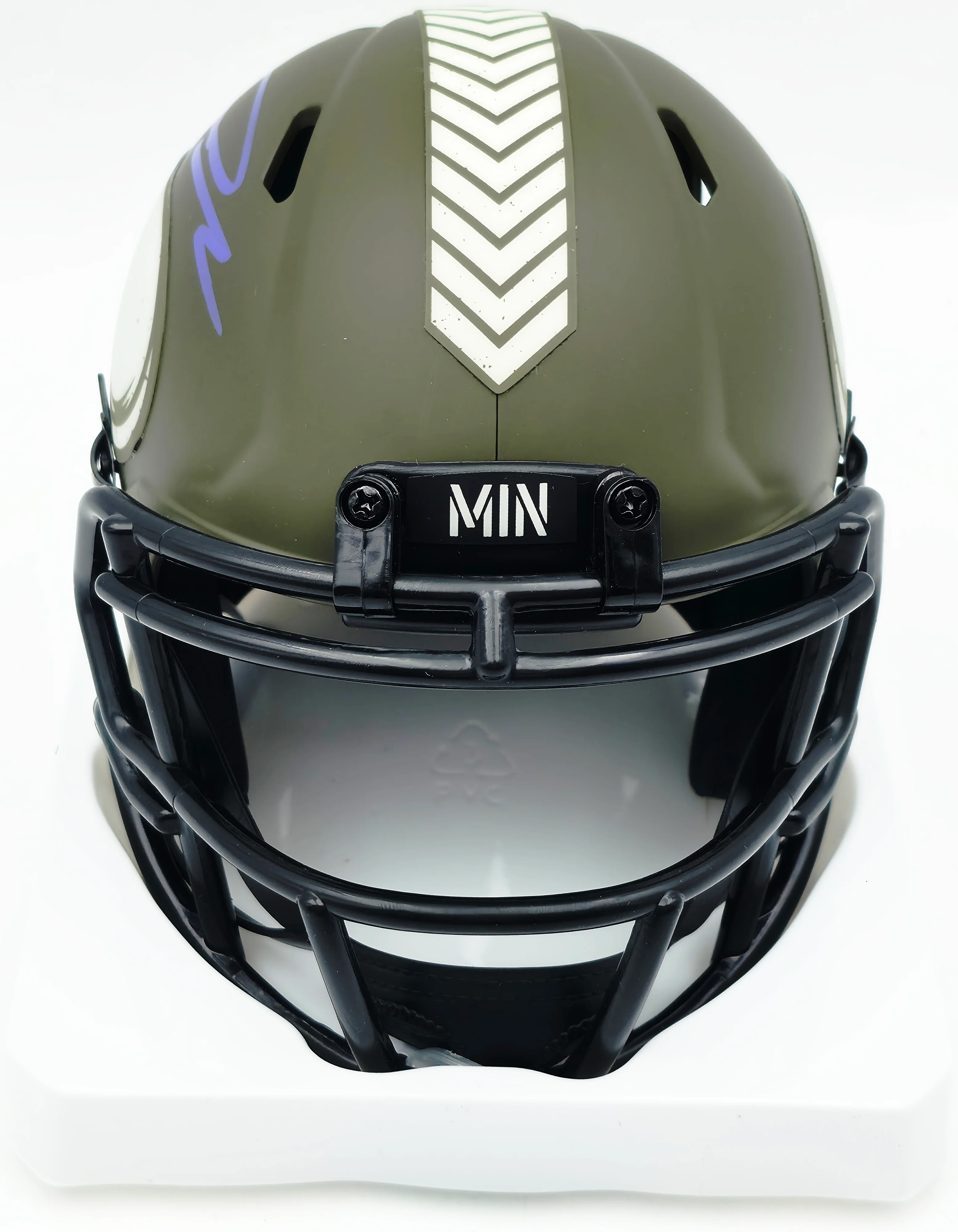 Jordan Addison Autographed Minnesota Vikings Camo Salute to Service Speed Mini Helmet Beckett BAS QR #BW00277 - Image 3