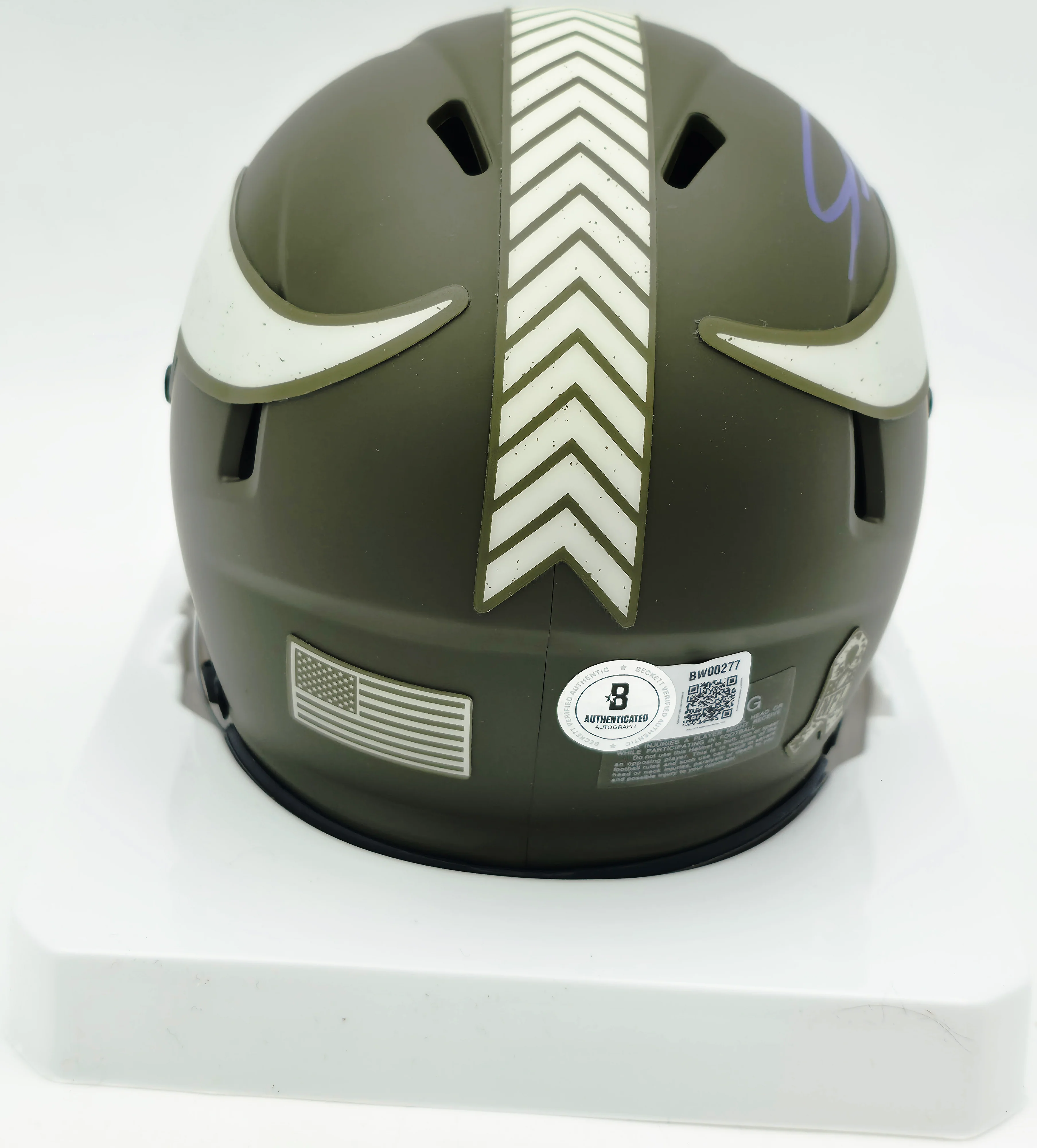 Jordan Addison Autographed Minnesota Vikings Camo Salute to Service Speed Mini Helmet Beckett BAS QR #BW00277 - Image 5