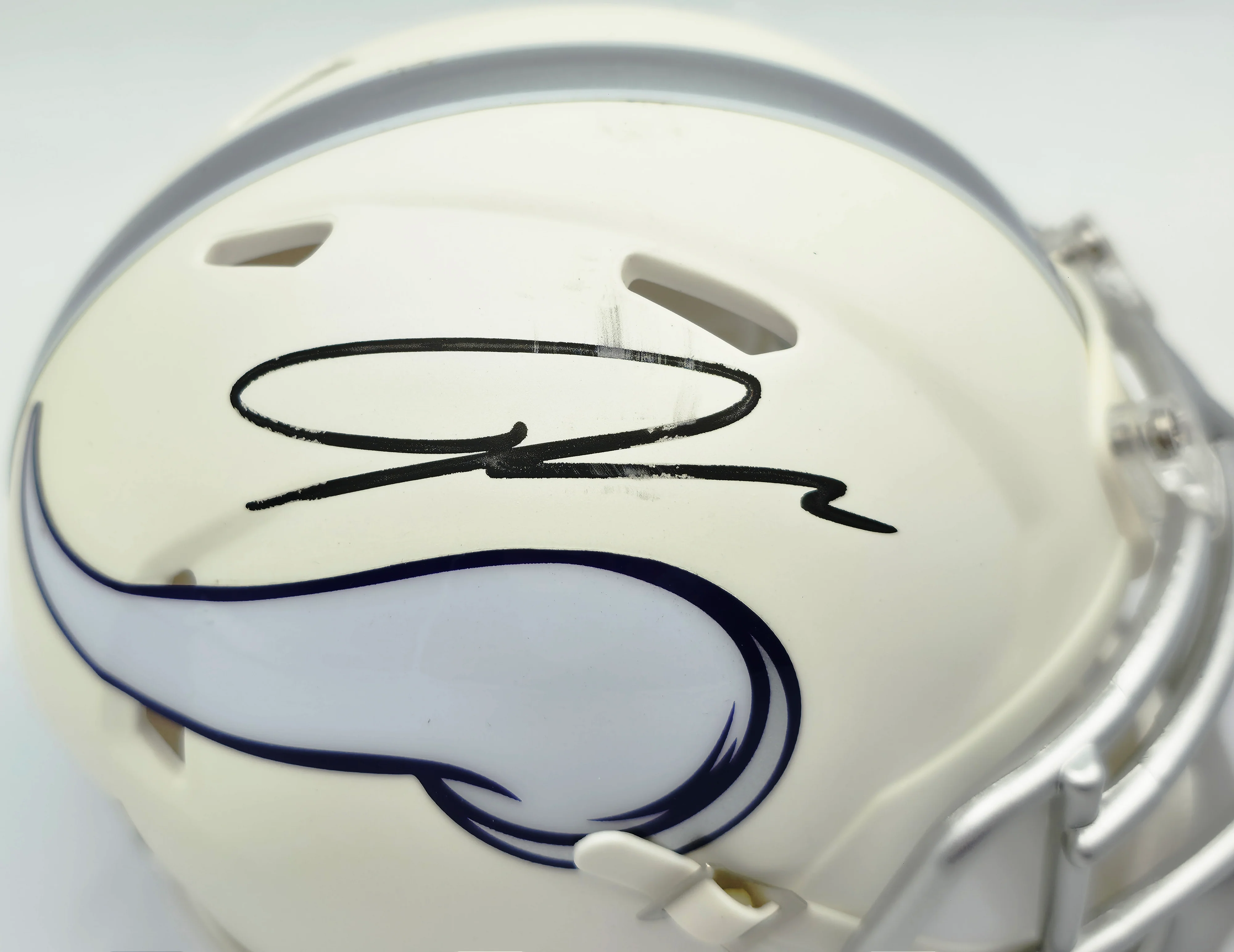 Jordan Addison Autographed Minnesota Vikings Cream Retro Speed Mini Helmet (Smudged) Beckett BAS QR #BW00332 - Image 2