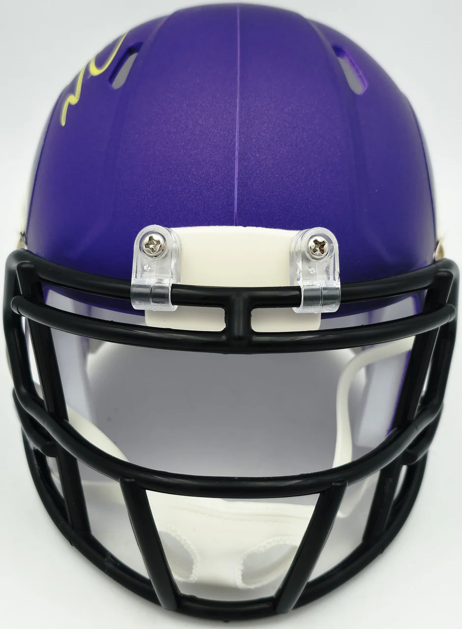 Jordan Addison Autographed Minnesota Vikings Purple Speed Mini Helmet (In Yellow) Beckett BAS QR Stock #261900 - Image 4