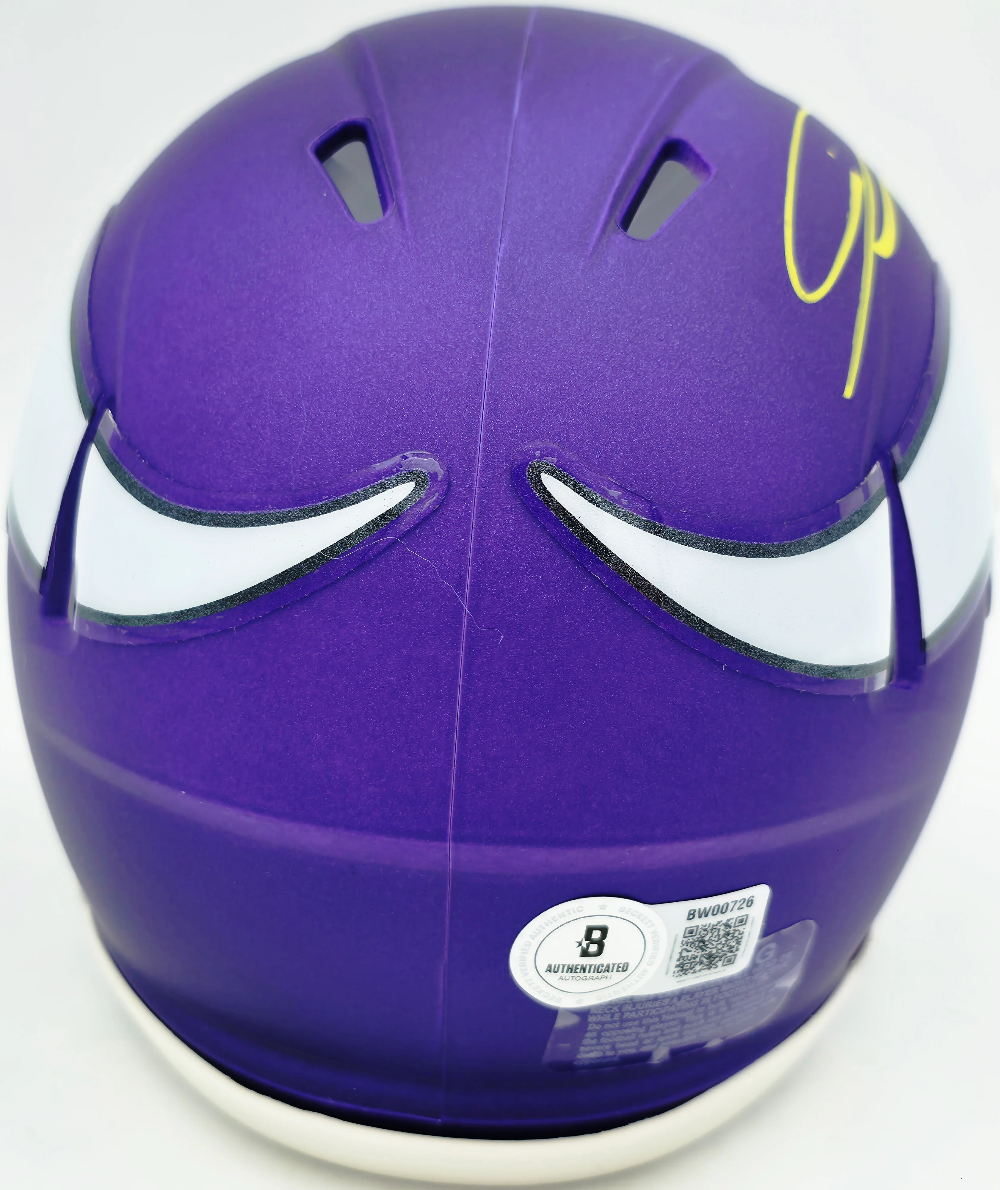 Jordan Addison Autographed Minnesota Vikings Purple Speed Mini Helmet (In Yellow) Beckett BAS QR Stock #261900 - Image 5