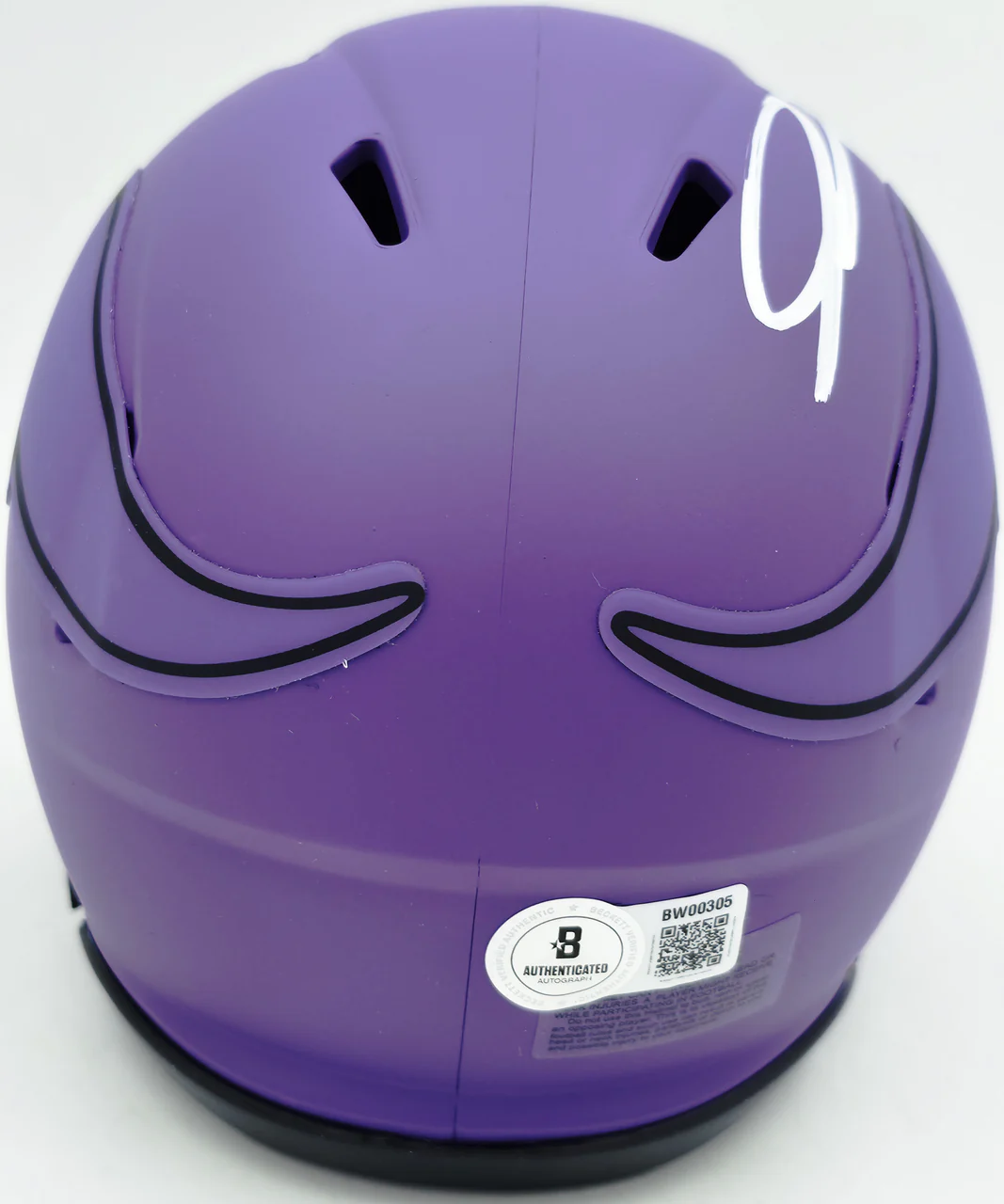 Jordan Addison Autographed Minnesota Vikings Rave Purple Speed Mini Helmet (In White) Beckett BAS QR Stock #261909 - Image 4