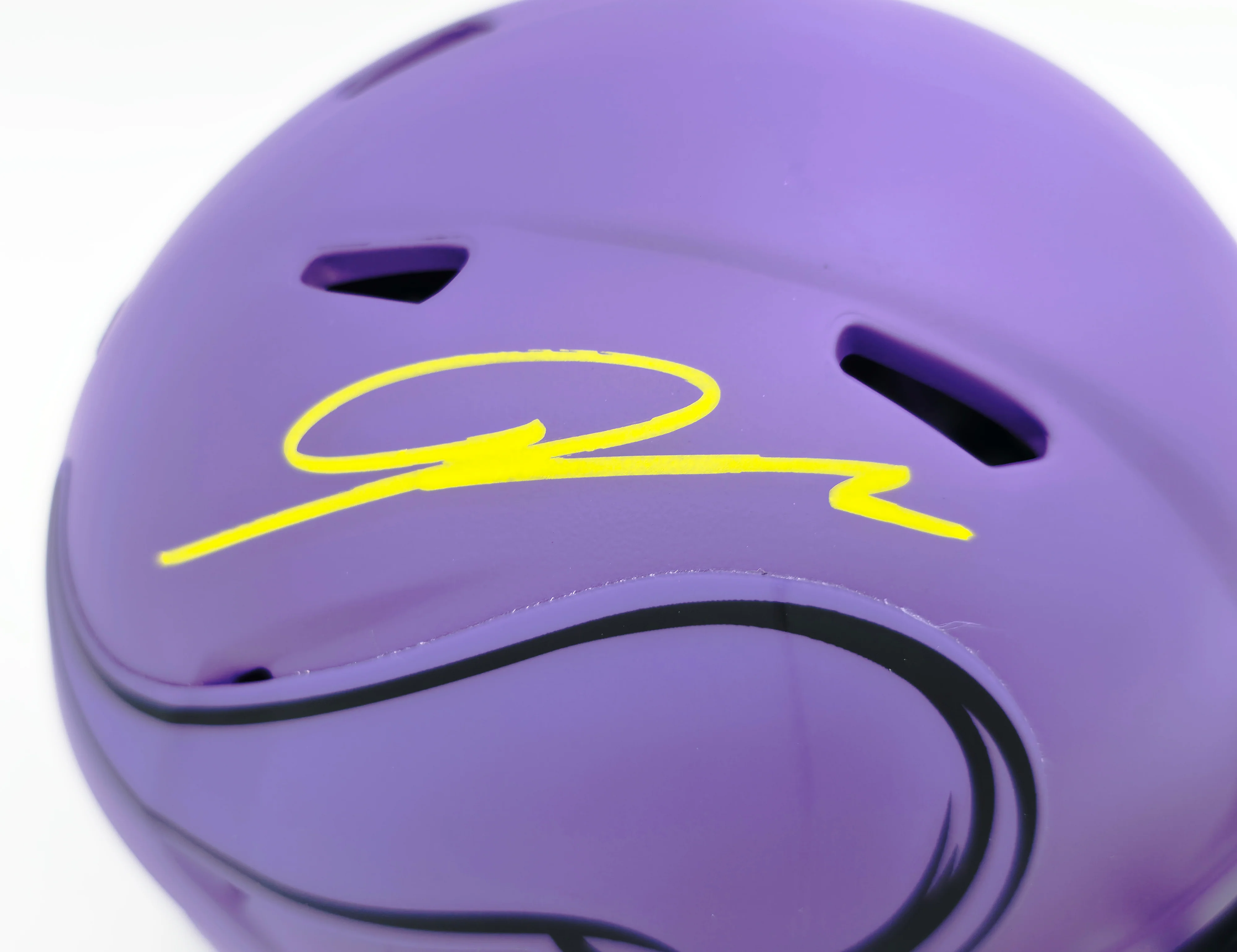 Jordan Addison Autographed Minnesota Vikings Rave Purple Speed Mini Helmet (In Yellow) Beckett BAS QR Stock #261908 - Image 2