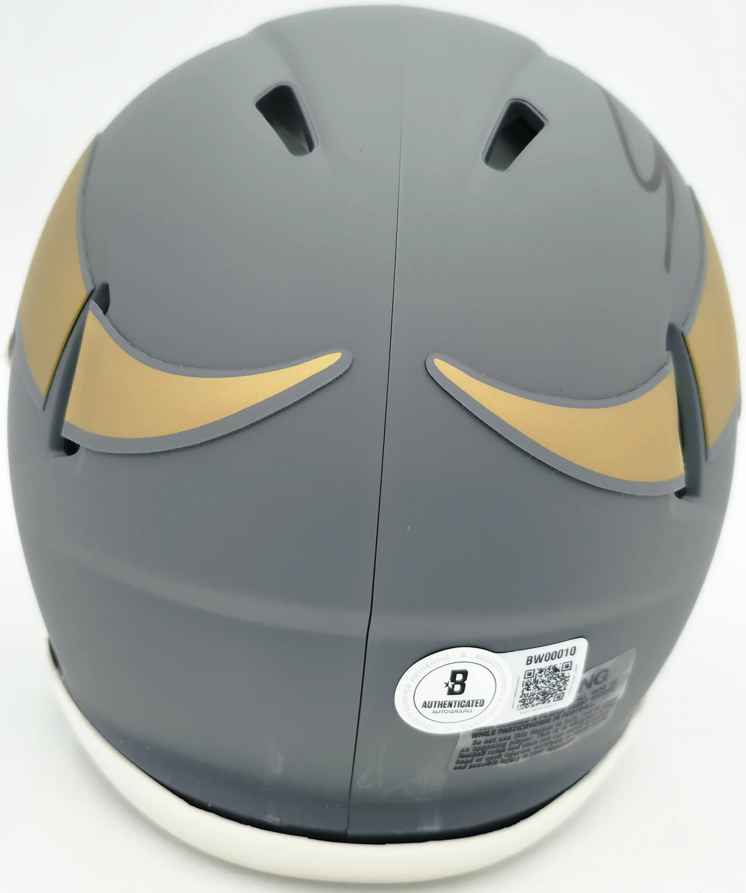 Jordan Addison Autographed Minnesota Vikings Slate Silver Speed Mini Helmet (In Black) Beckett BAS QR Stock #261898 - Image 5