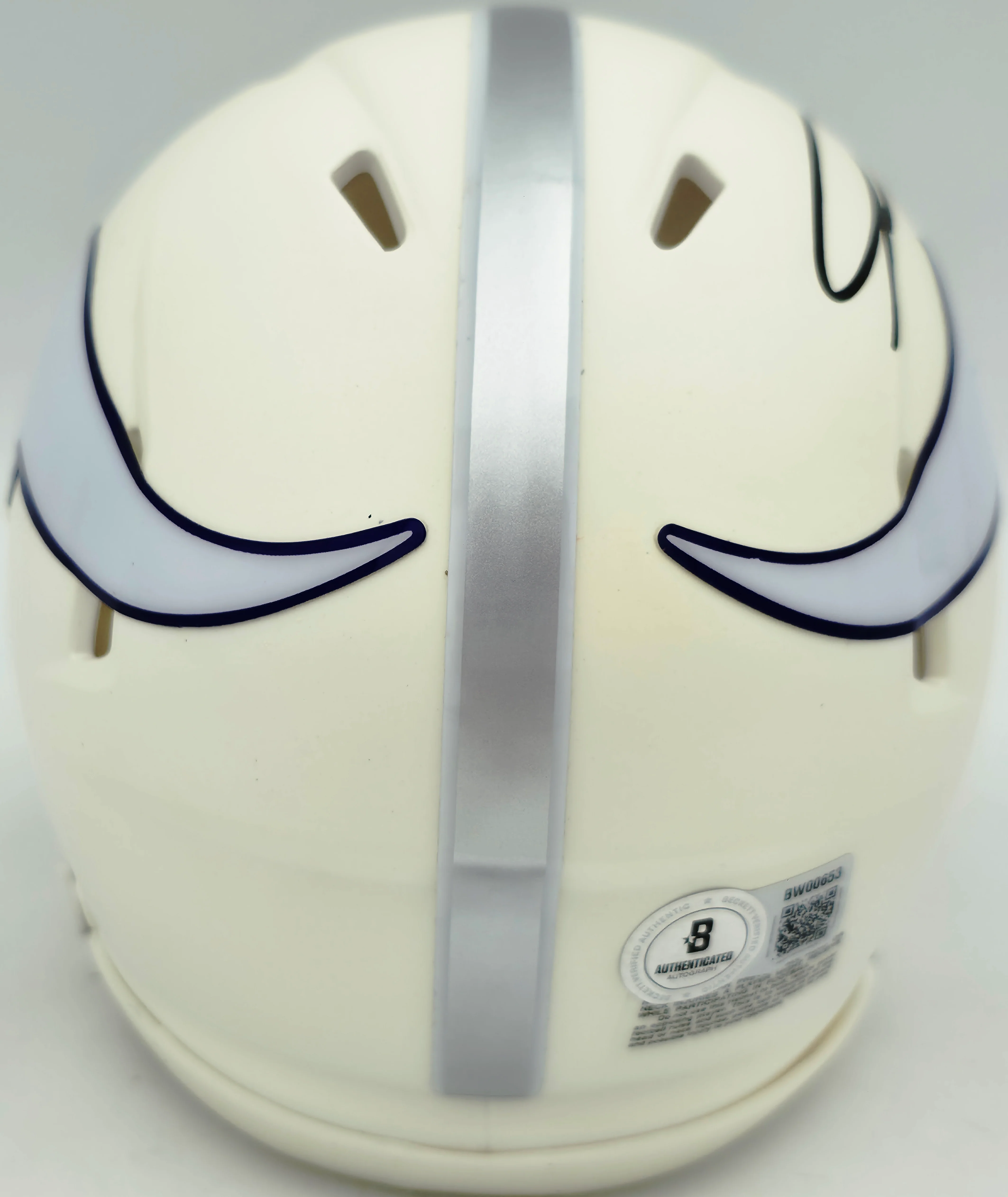 Jordan Addison Autographed Minnesota Vikings White 2024 Alternate Speed Mini Helmet (In Purple) Beckett BAS QR Stock #261903 - Image 4