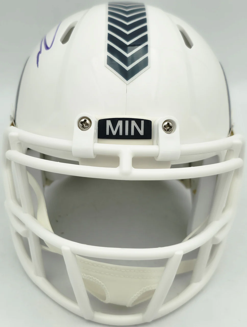 Jordan Addison Autographed Minnesota Vikings White 2024 Salute To Service Speed Mini Helmet (In Purple) Beckett BAS QR Stock #261905 - Image 3