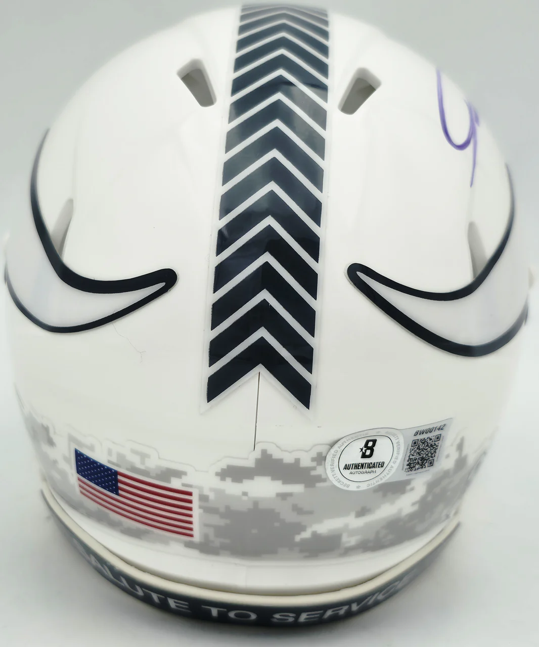 Jordan Addison Autographed Minnesota Vikings White 2024 Salute To Service Speed Mini Helmet (In Purple) Beckett BAS QR Stock #261905 - Image 4