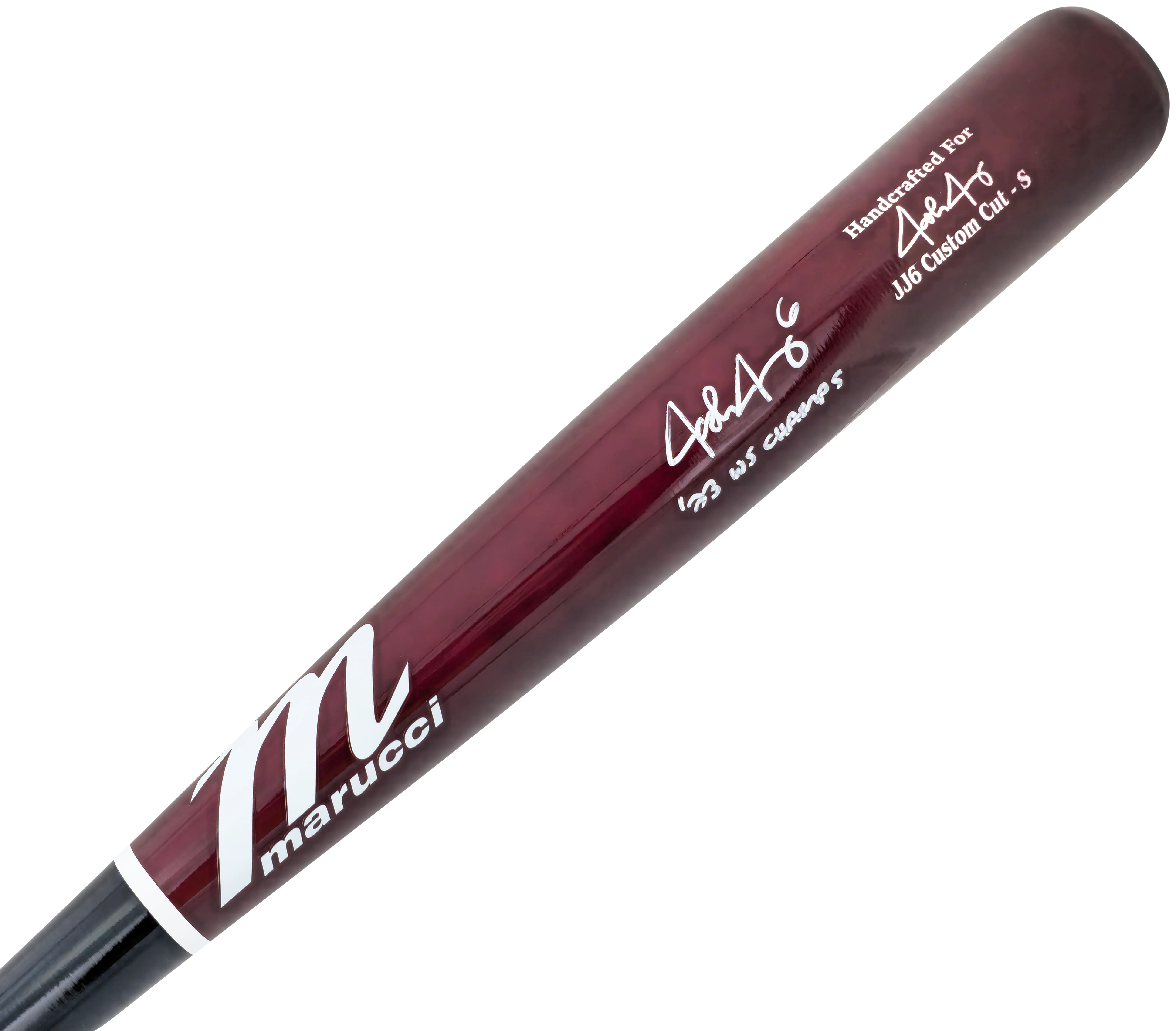 Josh Jung Autographed Maroon & Navy Marucci Player Model Baseball Bat Texas Rangers "23 WS Champs" Beckett BAS Witness Stock #224406 - Image 2