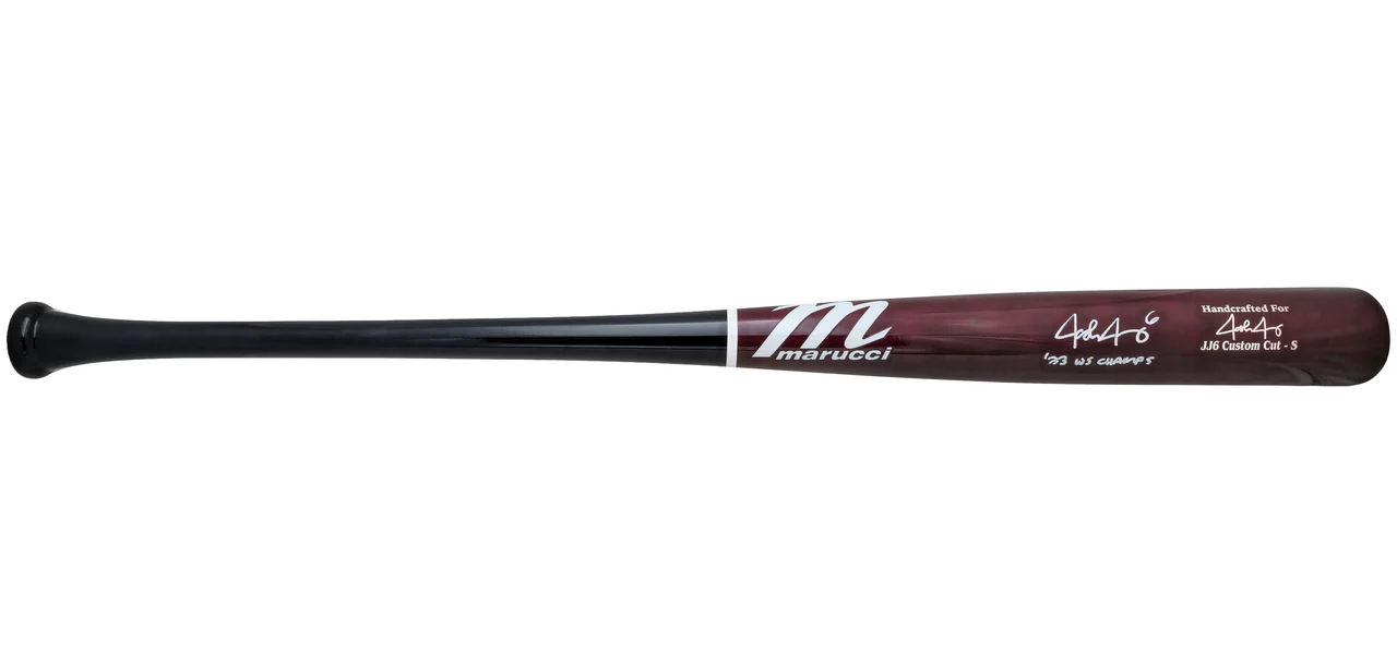 Josh Jung Autographed Maroon & Navy Marucci Player Model Baseball Bat Texas Rangers "23 WS Champs" Beckett BAS Witness Stock #224406 - Image 3