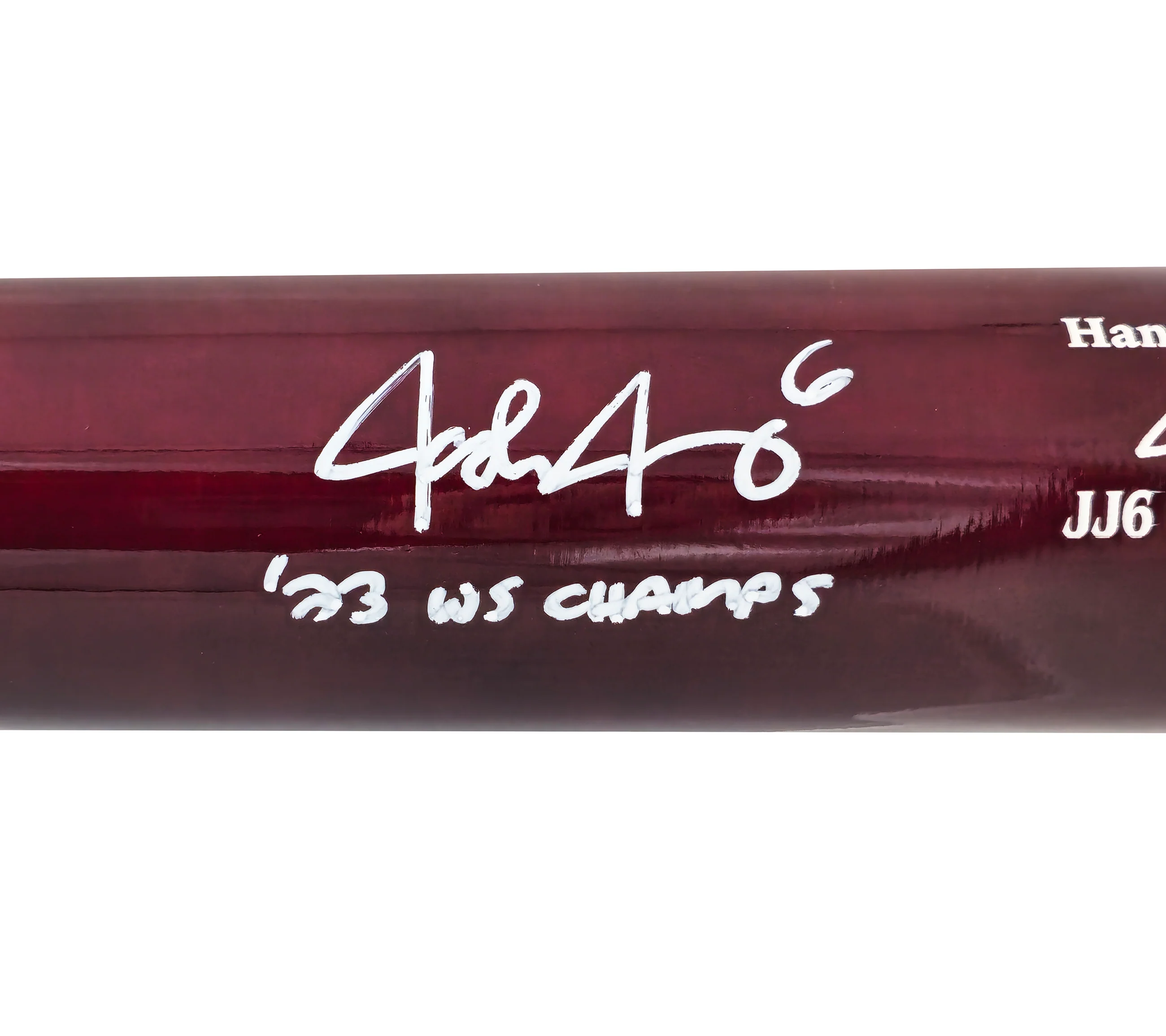 Josh Jung Autographed Maroon & Navy Marucci Player Model Baseball Bat Texas Rangers "23 WS Champs" Beckett BAS Witness Stock #224406 - Image 4
