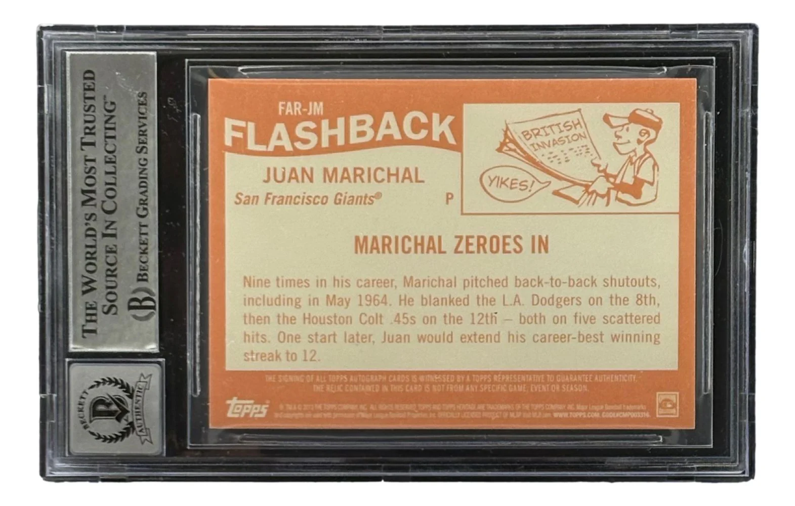 Juan Marichal Signed 2013 Topps Heritage #FAR-JM Card BAS Auto 10 - Image 2