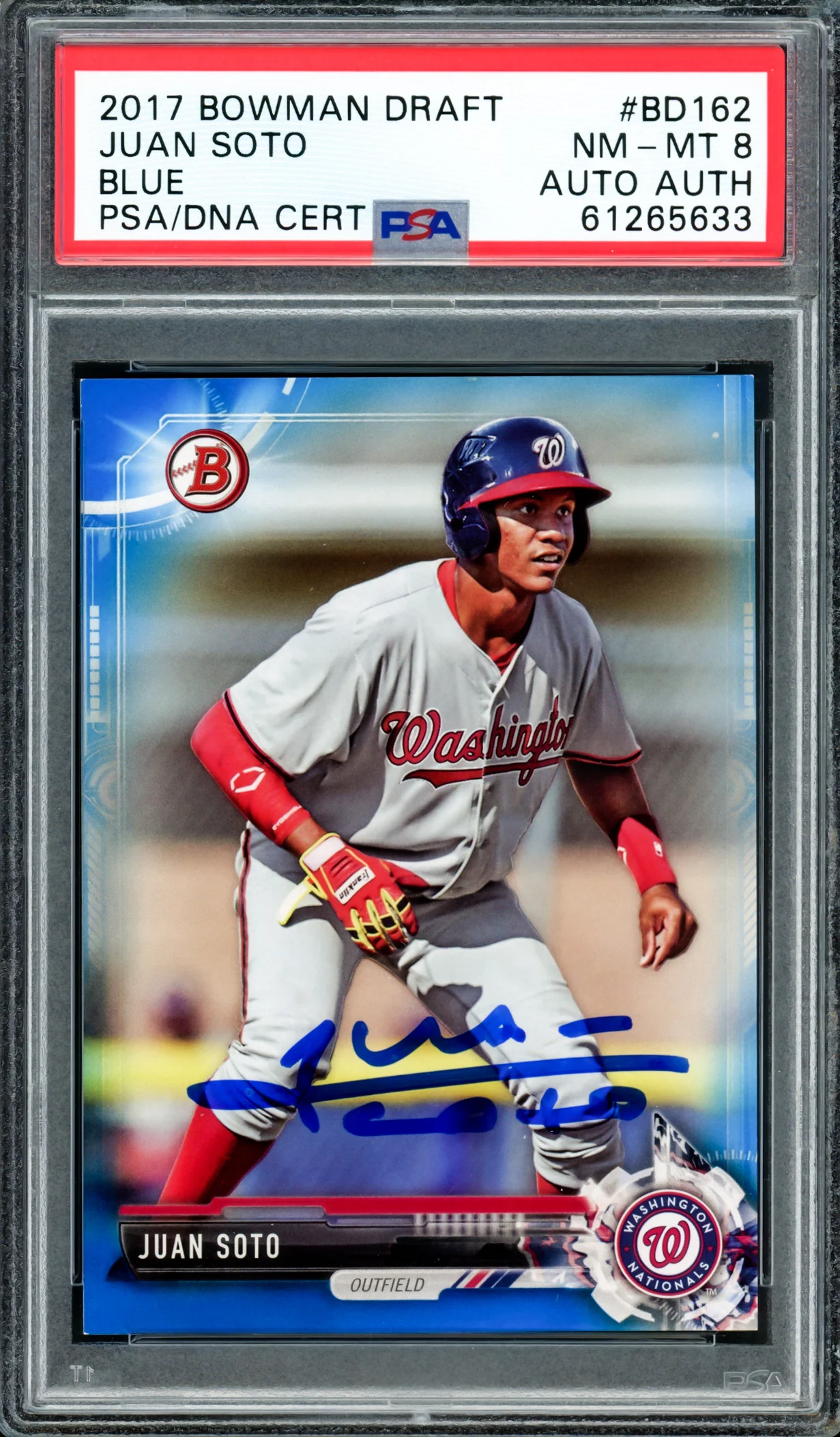 Juan Soto Autographed 2017 Bowman Draft Blue Rookie Card #BDC162 New York Mets PSA 8 #25/150 PSA/DNA #61265633